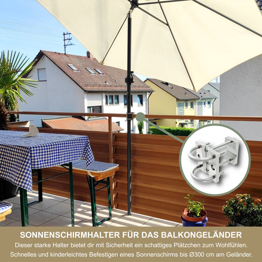 Sonnenschirmhalter Edelstahl für Balkongeländer rund & eckig – stabile Halterung bis 300 cm