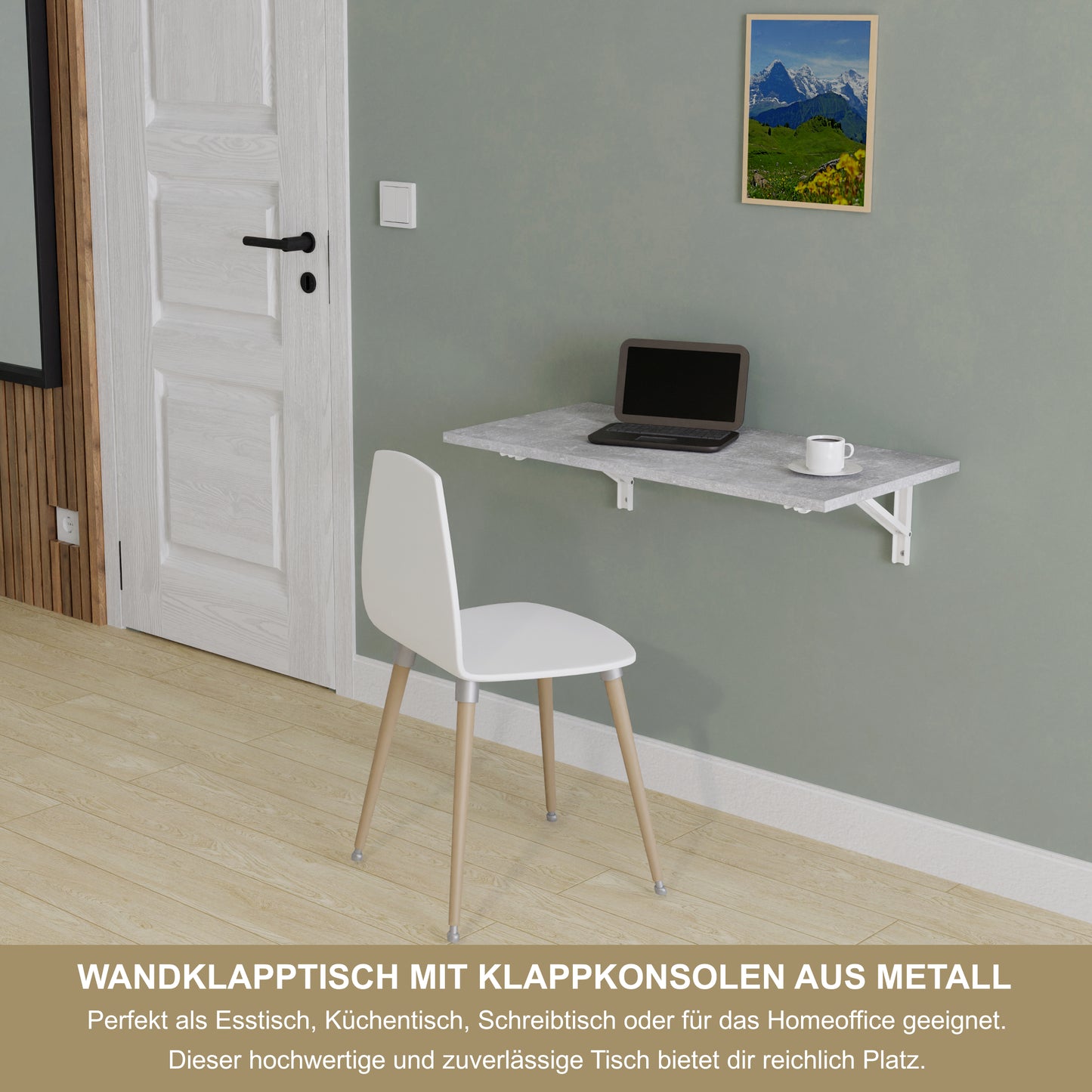 Wall-mounted folding table, desk, table top 80x40 cm in white, folding table, dining table, kitchen table for the wall, bar table, high table, wall table, foldable table for wall mounting