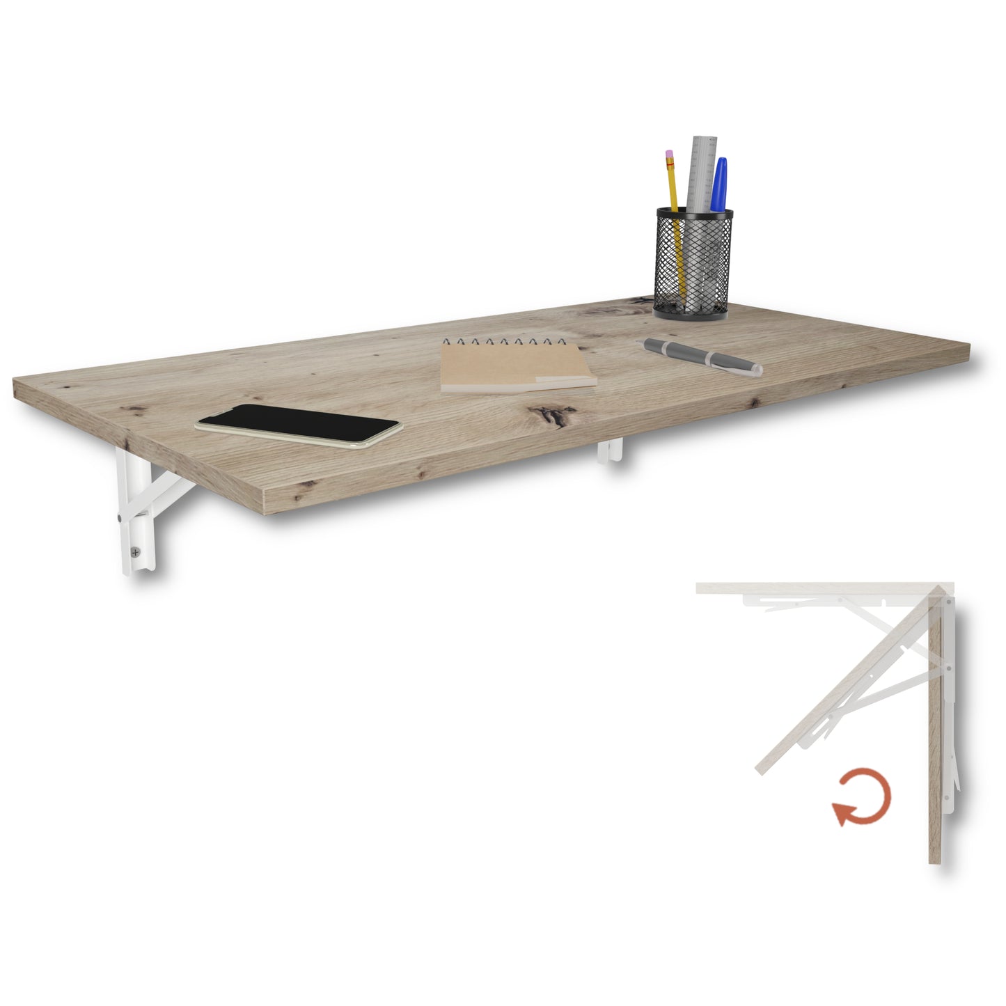 Wall-mounted folding table, desk, table top 80x40 cm in white, folding table, dining table, kitchen table for the wall, bar table, high table, wall table, foldable table for wall mounting
