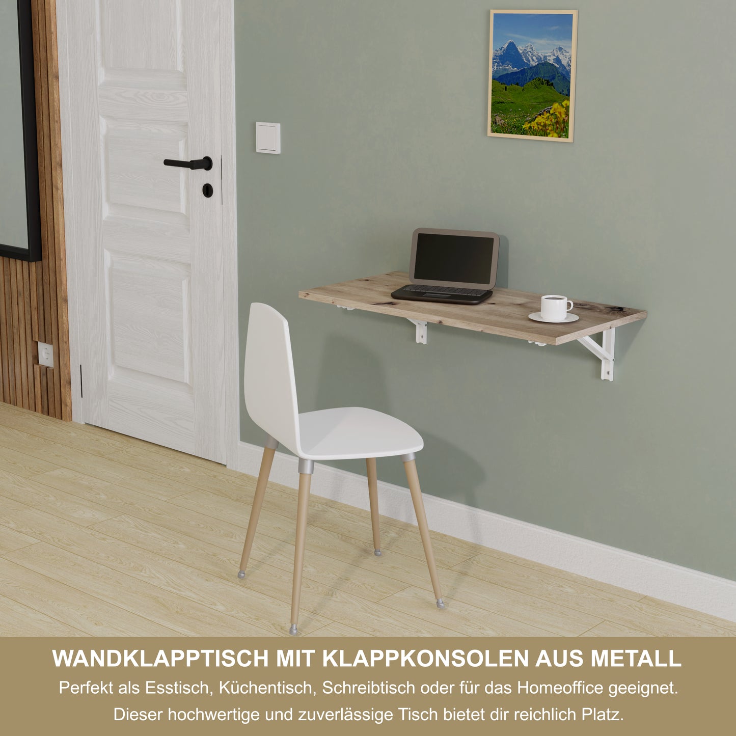 Wall-mounted folding table, desk, table top 80x40 cm in white, folding table, dining table, kitchen table for the wall, bar table, high table, wall table, foldable table for wall mounting