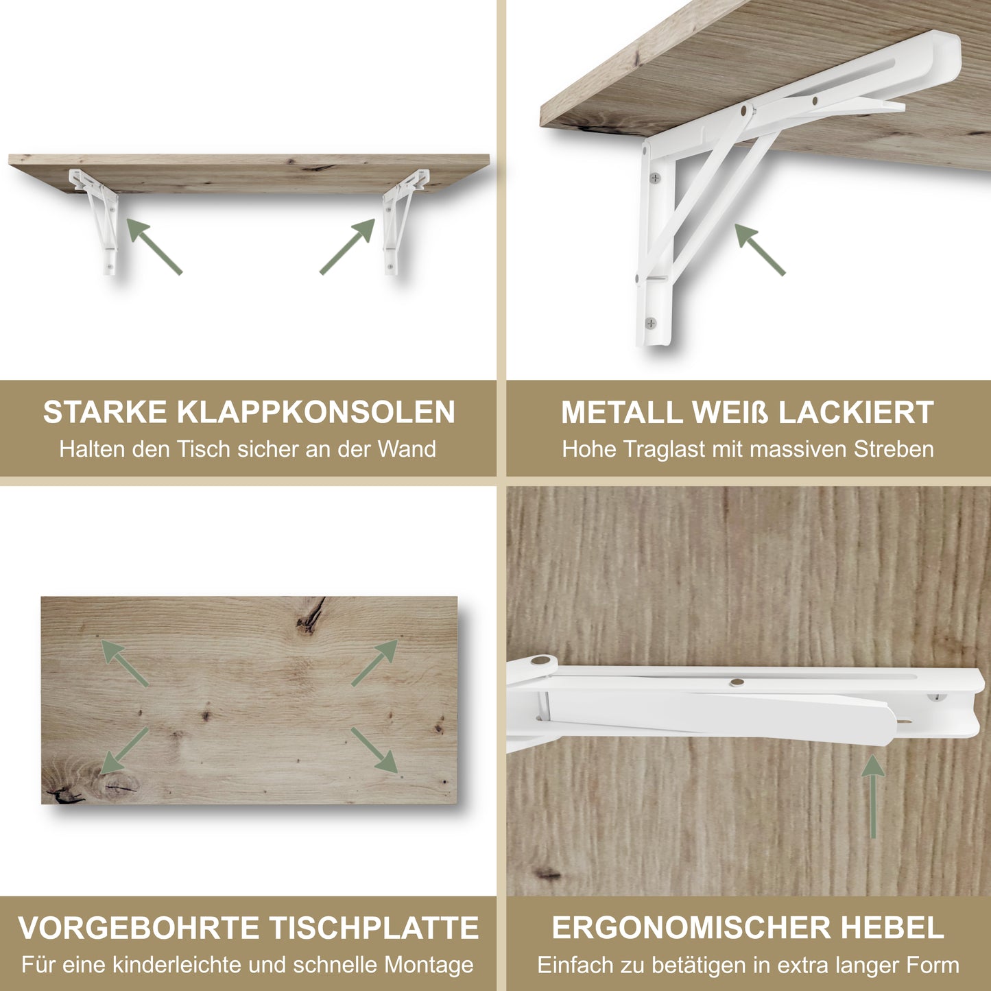 Wall-mounted folding table, desk, table top 80x40 cm in white, folding table, dining table, kitchen table for the wall, bar table, high table, wall table, foldable table for wall mounting