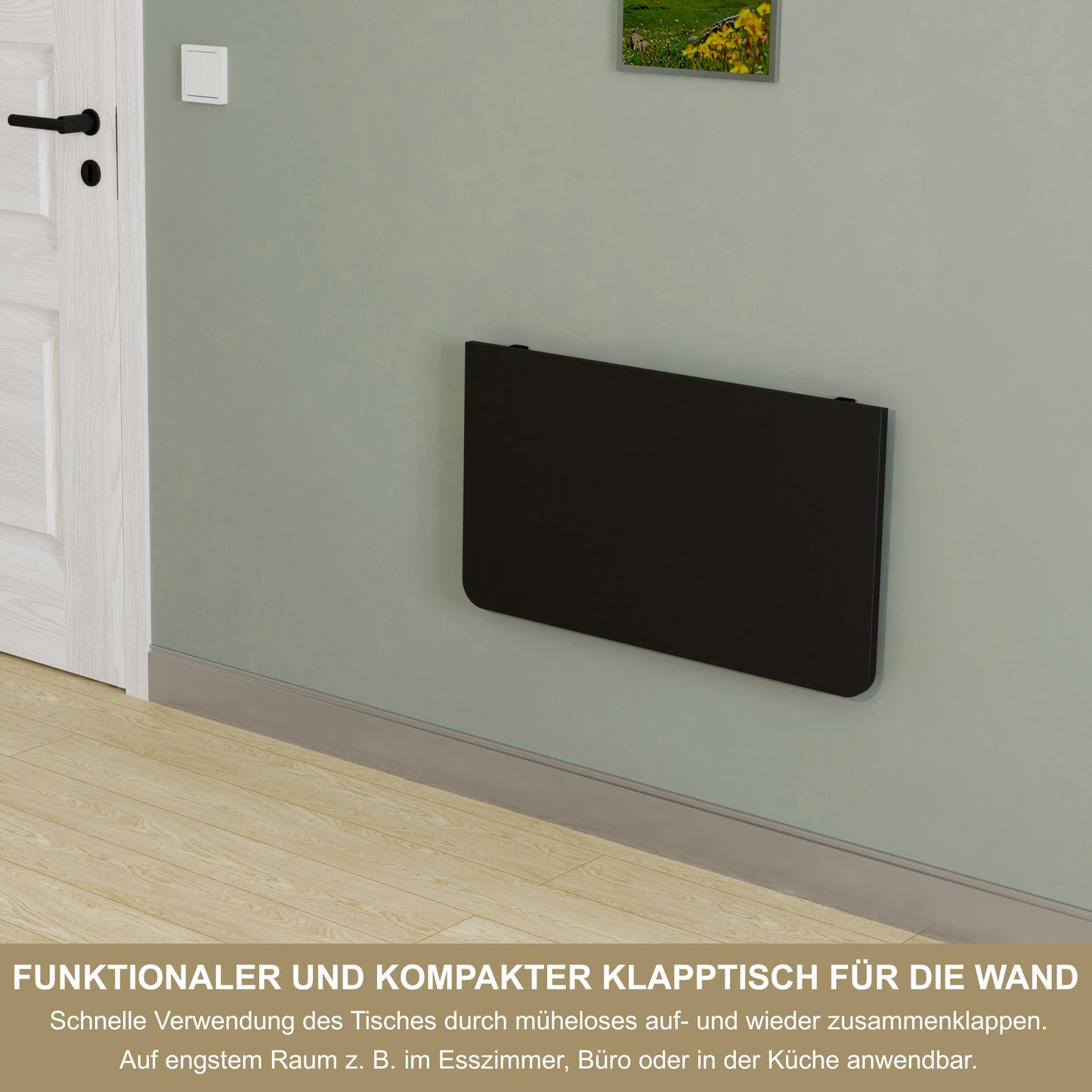 Wandklapptisch 70x40 cm Schwarz – Klapptisch, Schreibtisch, Küchentisch, Esstisch, Wandmontage, platzsparend