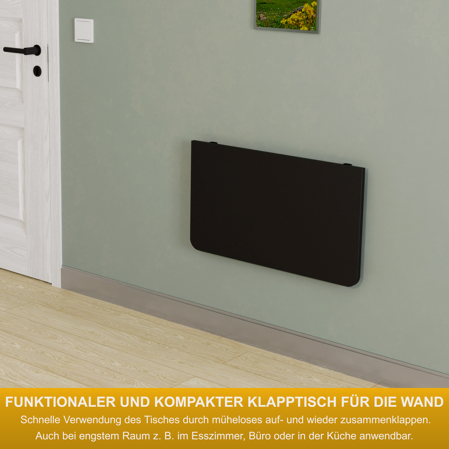 Wandklapptisch Schreibtisch Tischplatte 70x40 cm in Schwarz Klapptisch Esstisch Küchentisch für die Wand Bartisch Stehtisch Wandtisch Tisch klappbar zur Wandmontage