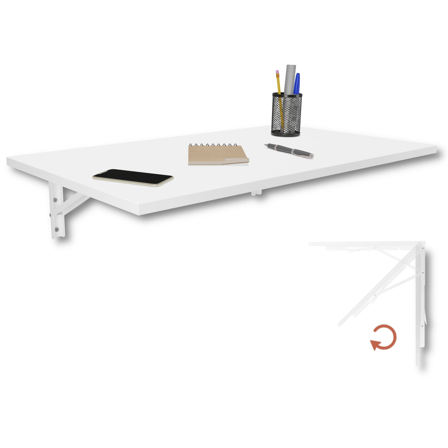 Wandklapptisch 80x50 cm Weiß – Klapptisch, Schreibtisch, Küchentisch, Esstisch, Wandmontage, platzsparend