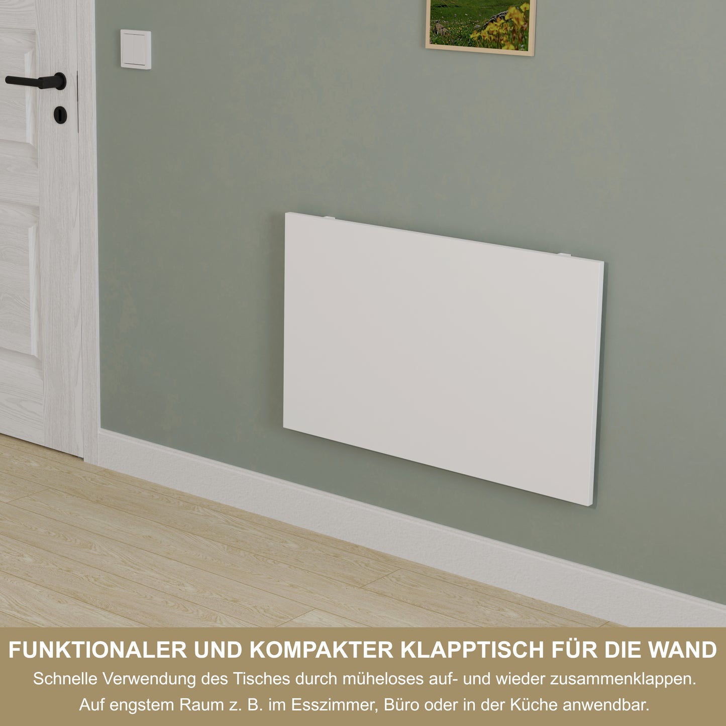 Wandklapptisch 80x50 cm Weiß – Klapptisch, Schreibtisch, Küchentisch, Esstisch, Wandmontage, platzsparend