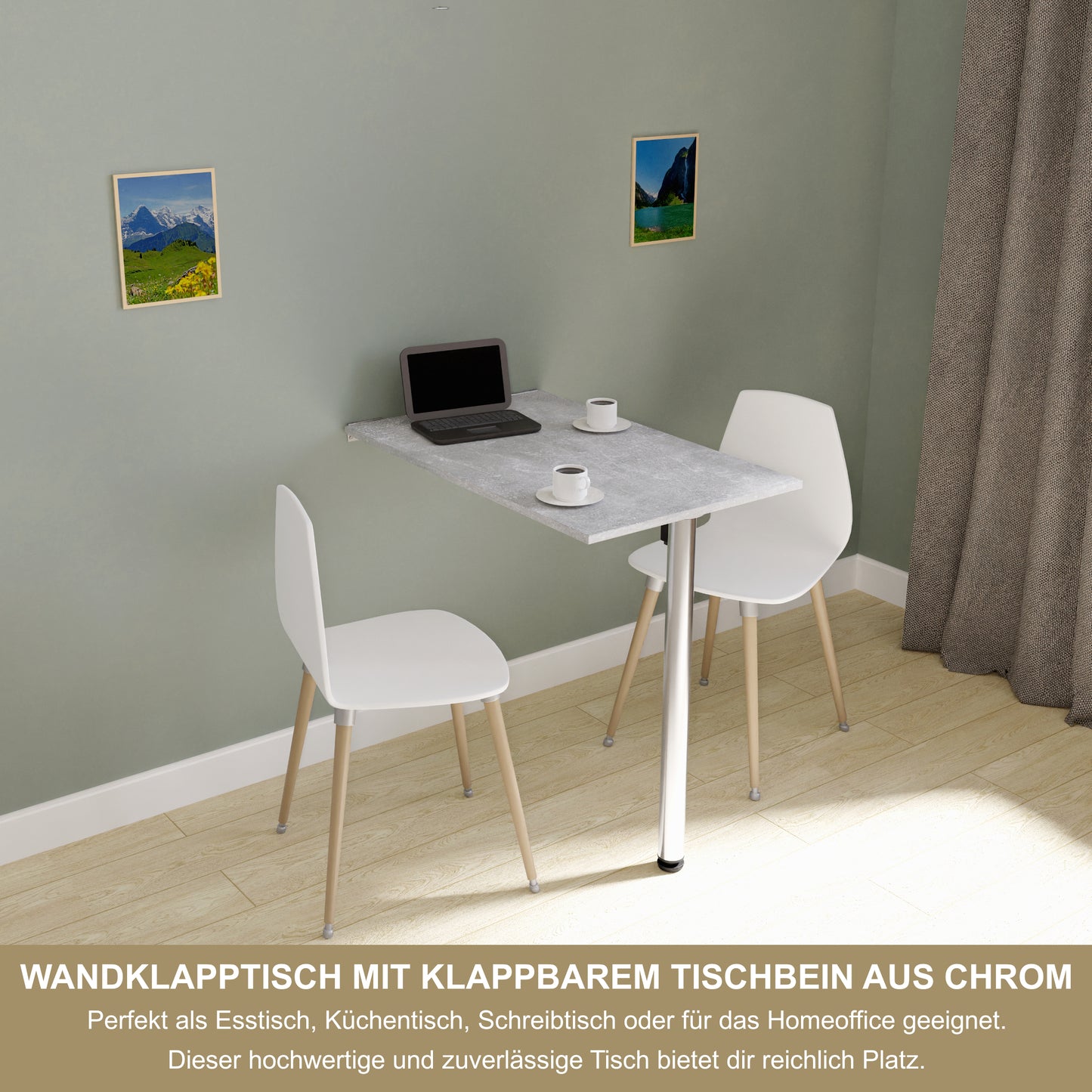 Wall-mounted folding table, desk, table top 80x40 cm in white, folding table, dining table, kitchen table for the wall, bar table, high table, wall table, foldable table for wall mounting
