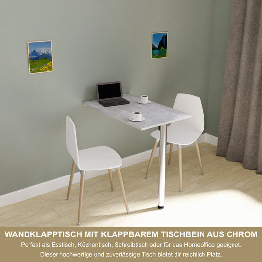 Wandklapptisch 80x50 cm Betonoptik– Klapptisch, Schreibtisch, Küchentisch, Esstisch, Wandmontage, platzsparend