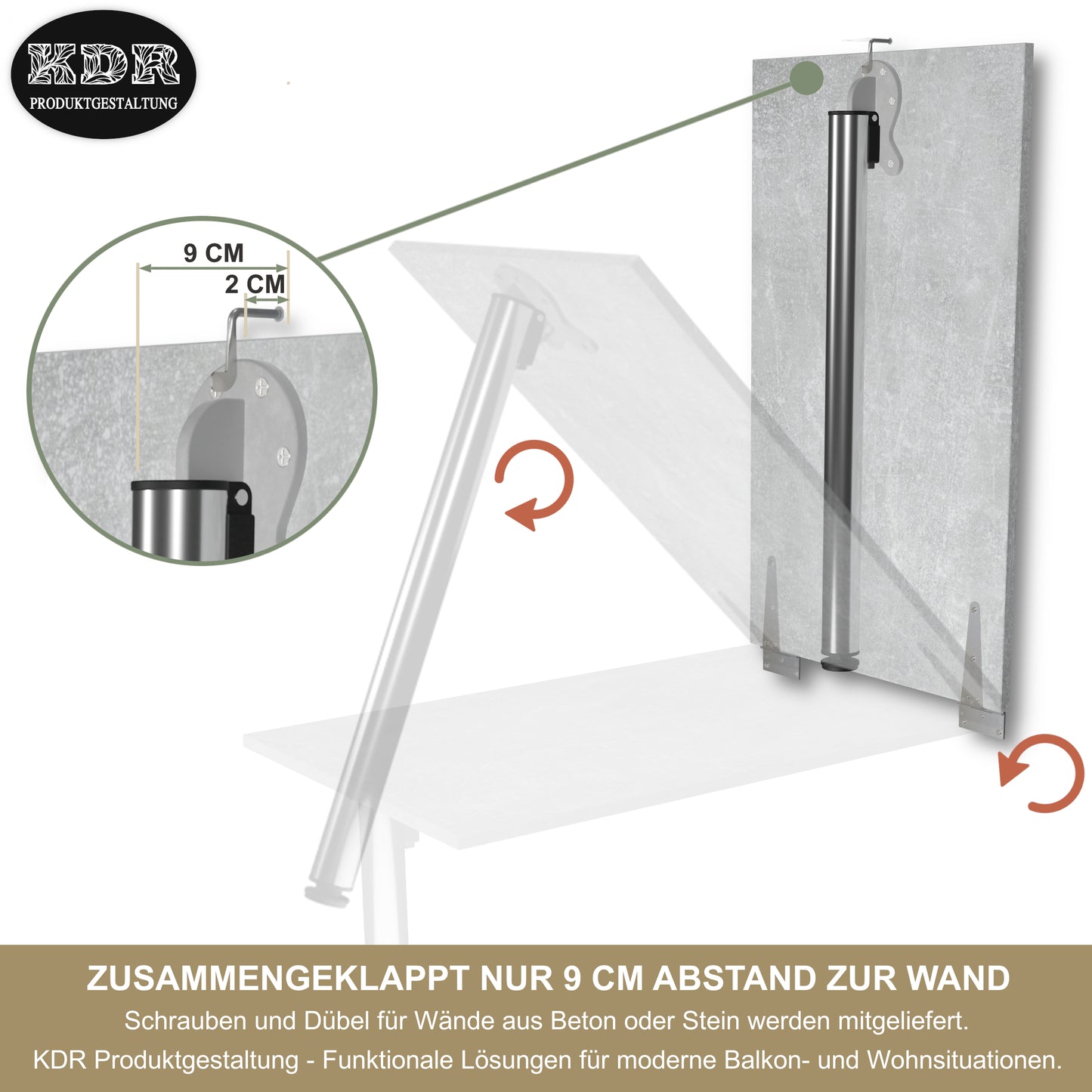 Wall-mounted folding table, desk, table top 80x40 cm in white, folding table, dining table, kitchen table for the wall, bar table, high table, wall table, foldable table for wall mounting