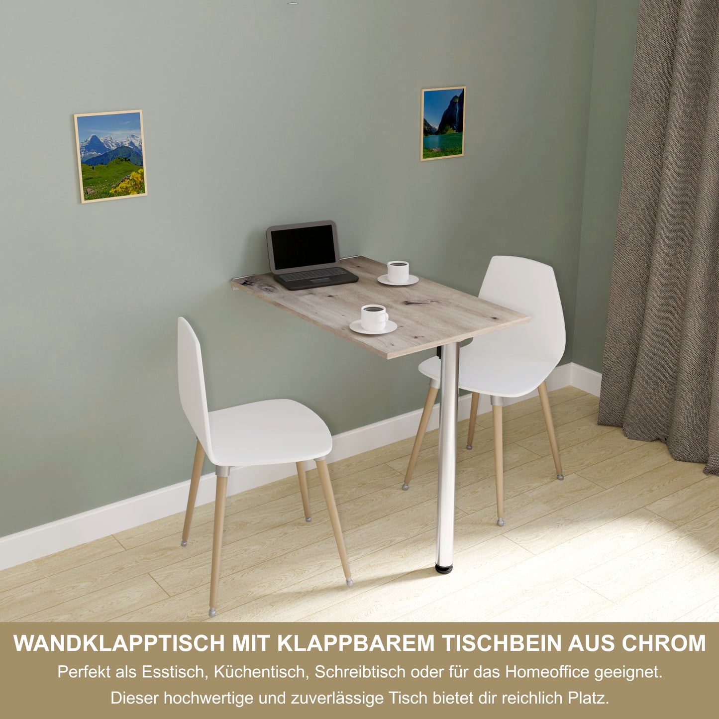 Wall-mounted folding table, desk, table top 80x40 cm in white, folding table, dining table, kitchen table for the wall, bar table, high table, wall table, foldable table for wall mounting