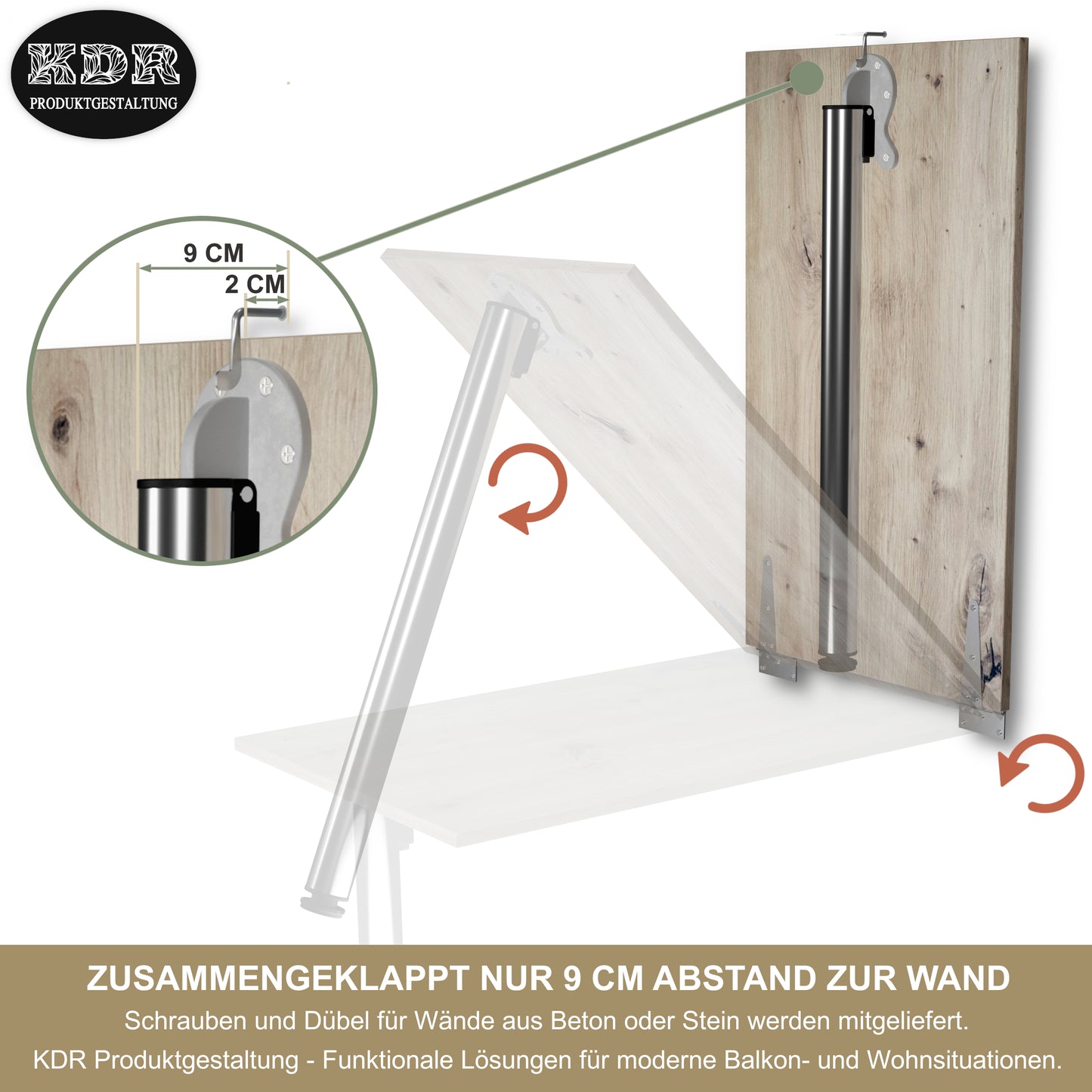 Wall-mounted folding table, desk, table top 80x40 cm in white, folding table, dining table, kitchen table for the wall, bar table, high table, wall table, foldable table for wall mounting