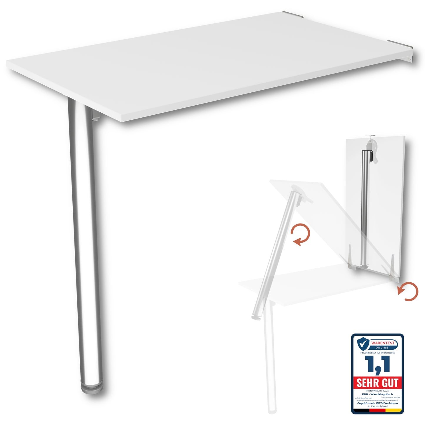 Wall-mounted folding table, desk, table top 80x40 cm in white, folding table, dining table, kitchen table for the wall, bar table, high table, wall table, foldable table for wall mounting