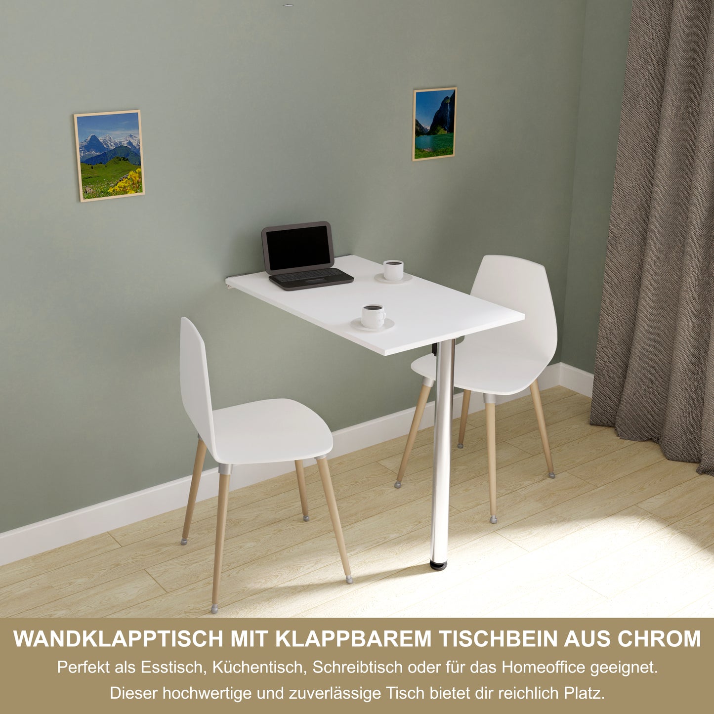 Wall-mounted folding table, desk, table top 80x40 cm in white, folding table, dining table, kitchen table for the wall, bar table, high table, wall table, foldable table for wall mounting