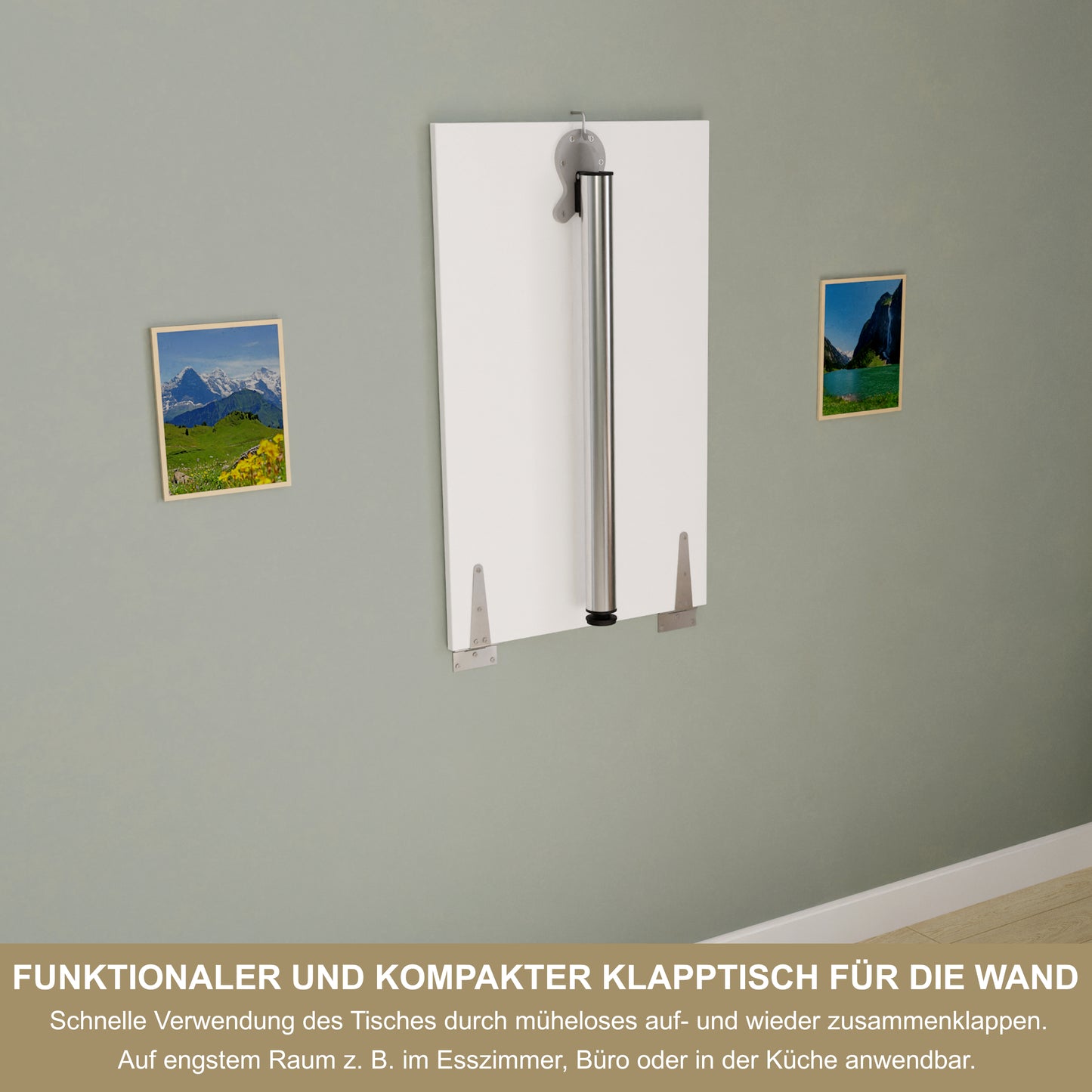 Wall-mounted folding table, desk, table top 80x40 cm in white, folding table, dining table, kitchen table for the wall, bar table, high table, wall table, foldable table for wall mounting