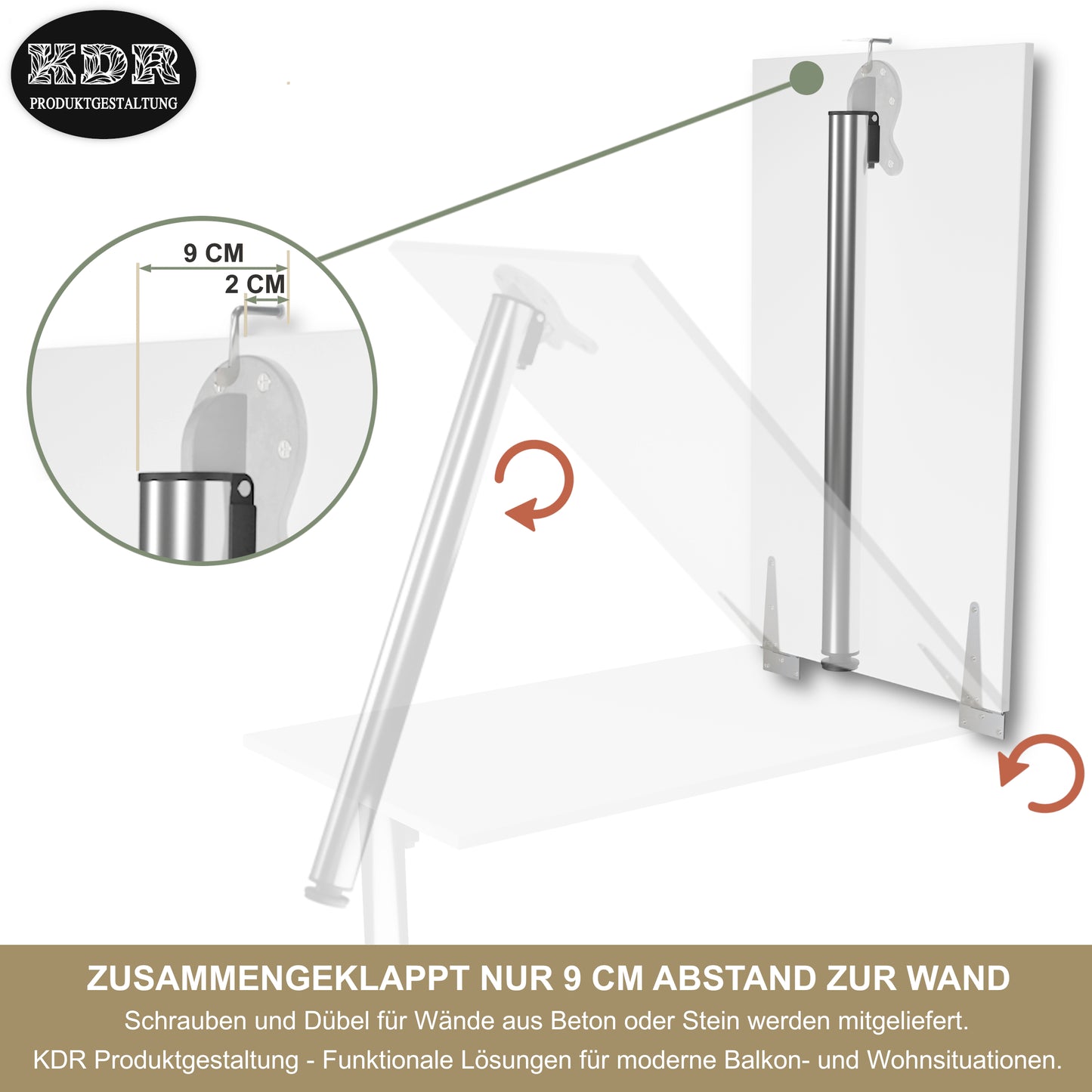 Wall-mounted folding table, desk, table top 80x40 cm in white, folding table, dining table, kitchen table for the wall, bar table, high table, wall table, foldable table for wall mounting