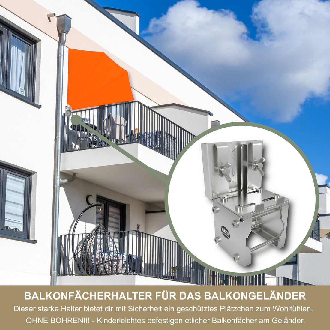 Balkonfächerhalter aus Edelstahl – sichere Befestigung für Sichtschutz und Markisen