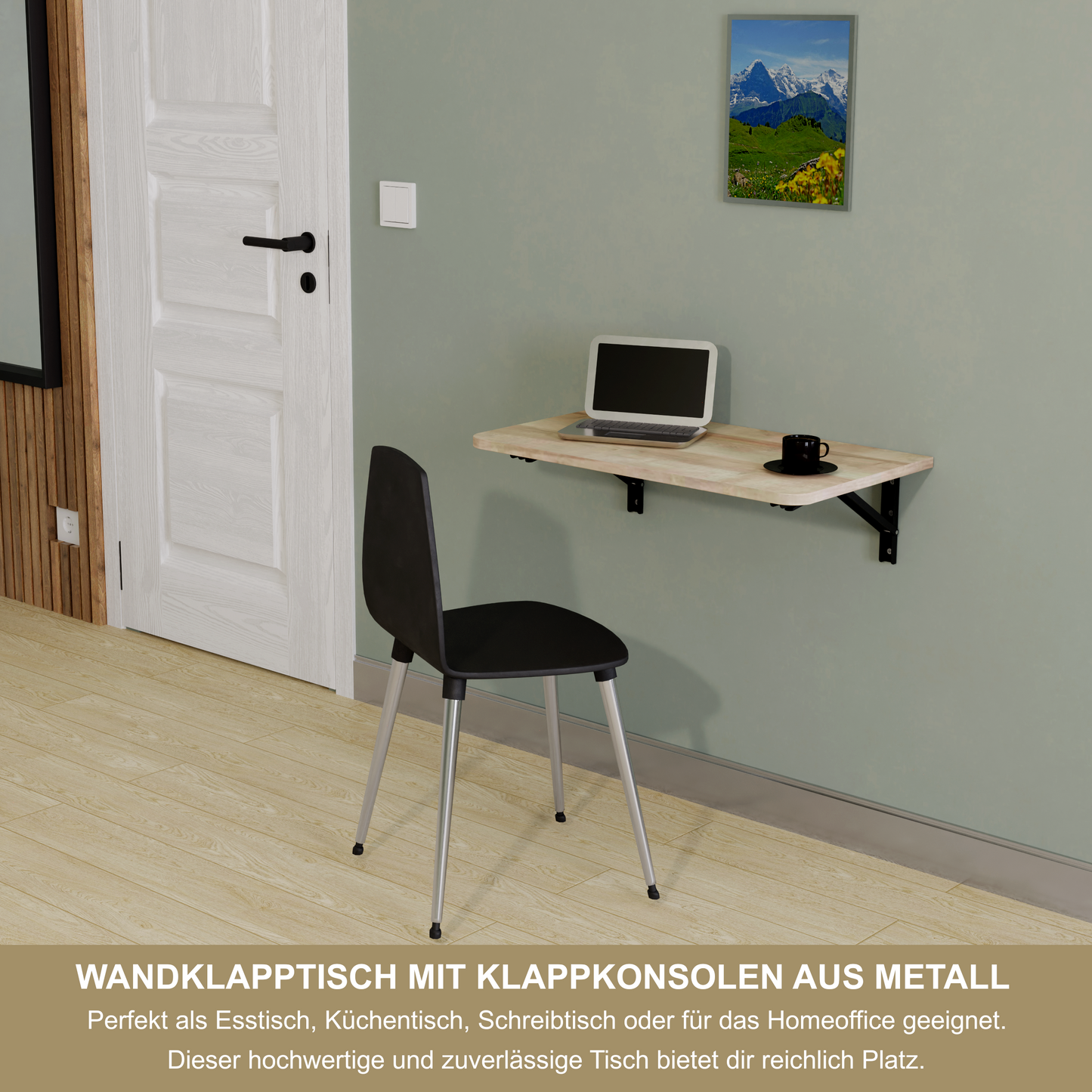 Wandklapptisch 70x40 cm Eiche – Klapptisch, Schreibtisch, Küchentisch, Esstisch, Wandmontage, platzsparend