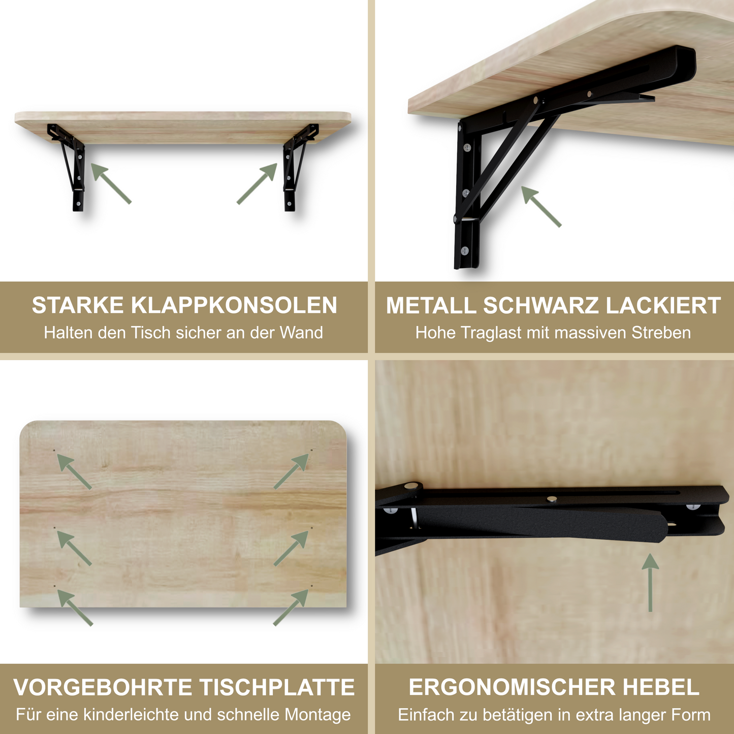 Wandklapptisch 70x40 cm Eiche – Klapptisch, Schreibtisch, Küchentisch, Esstisch, Wandmontage, platzsparend