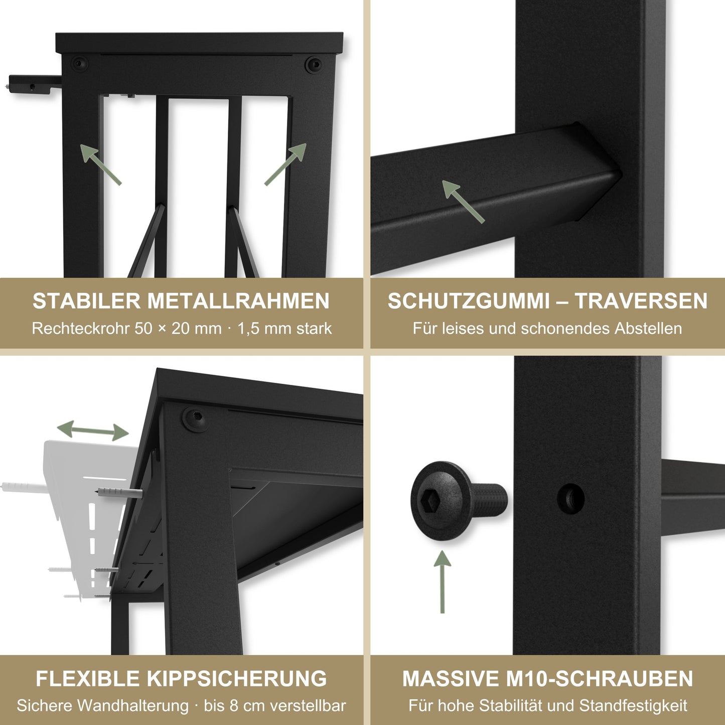 Getränkekistenregal mit Ablage in Schwarz – Kistenregal für Getränkekisten, Wasserkisten & Bierkisten – bis 260 kg Traglast – 90 × 35 × 115 cm