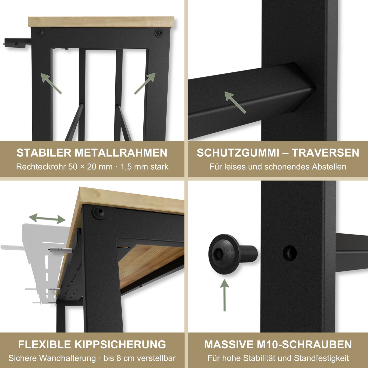 Getränkekistenregal mit Ablage in Eiche – Kistenregal für Getränkekisten, Wasserkisten & Bierkisten – bis 260 kg Traglast – 90 × 35 × 115 cm