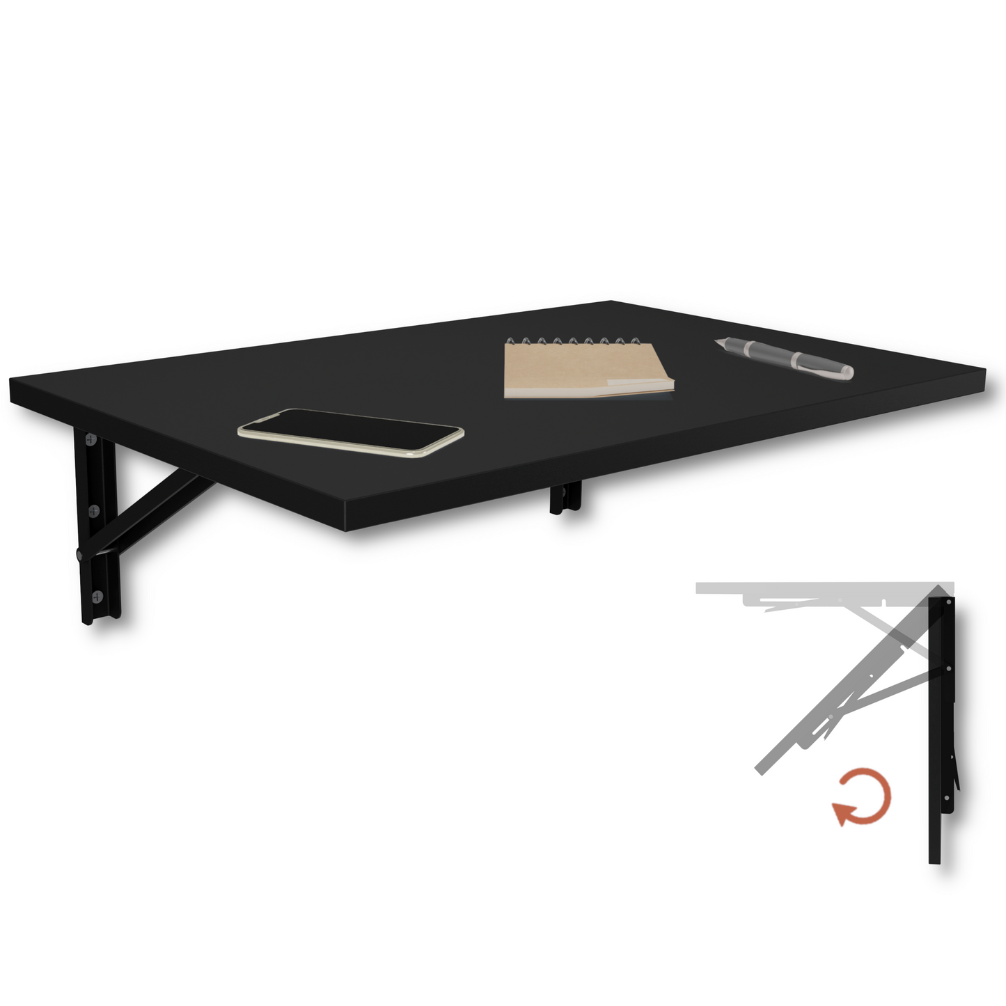 Wandklapptisch 60x40 cm Schwarz – Klapptisch, Schreibtisch, Küchentisch, Esstisch, Wandmontage, platzsparend