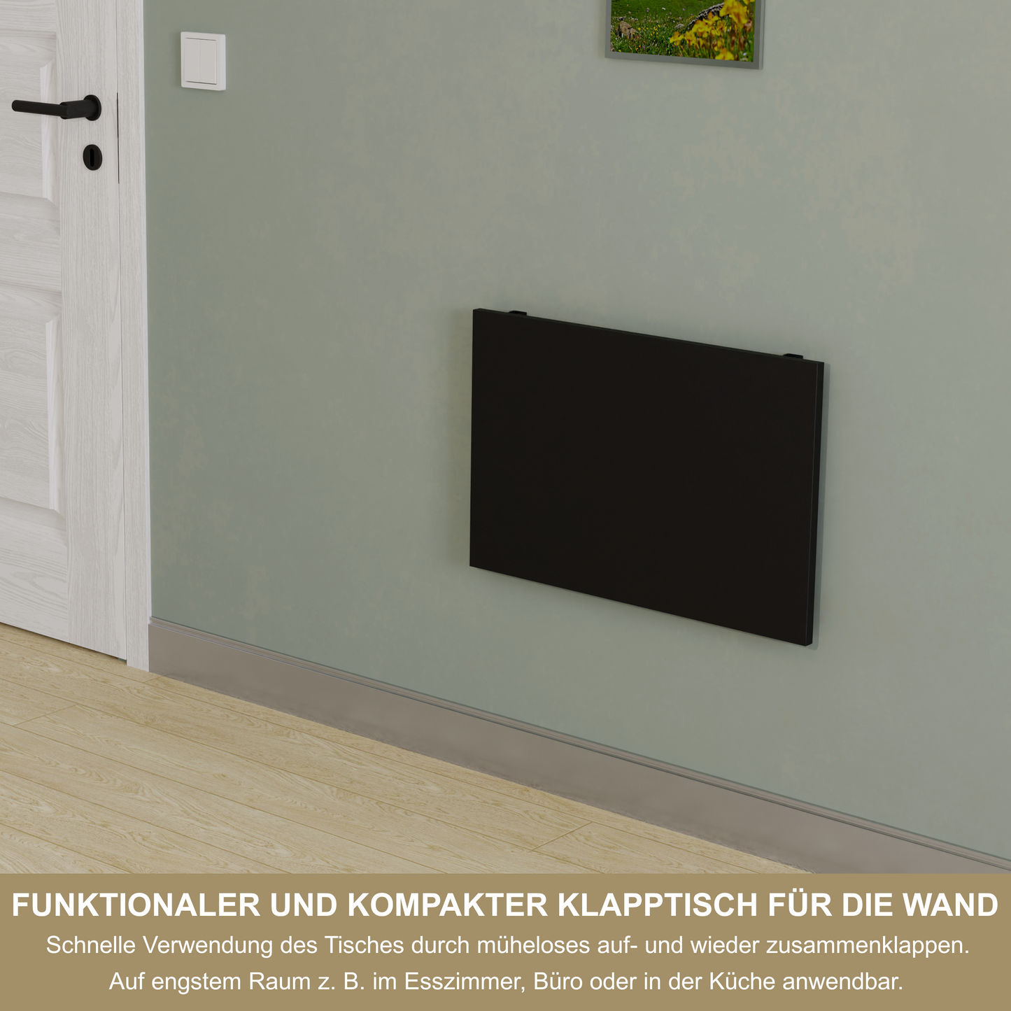 Wandklapptisch 60x40 cm Schwarz – Klapptisch, Schreibtisch, Küchentisch, Esstisch, Wandmontage, platzsparend