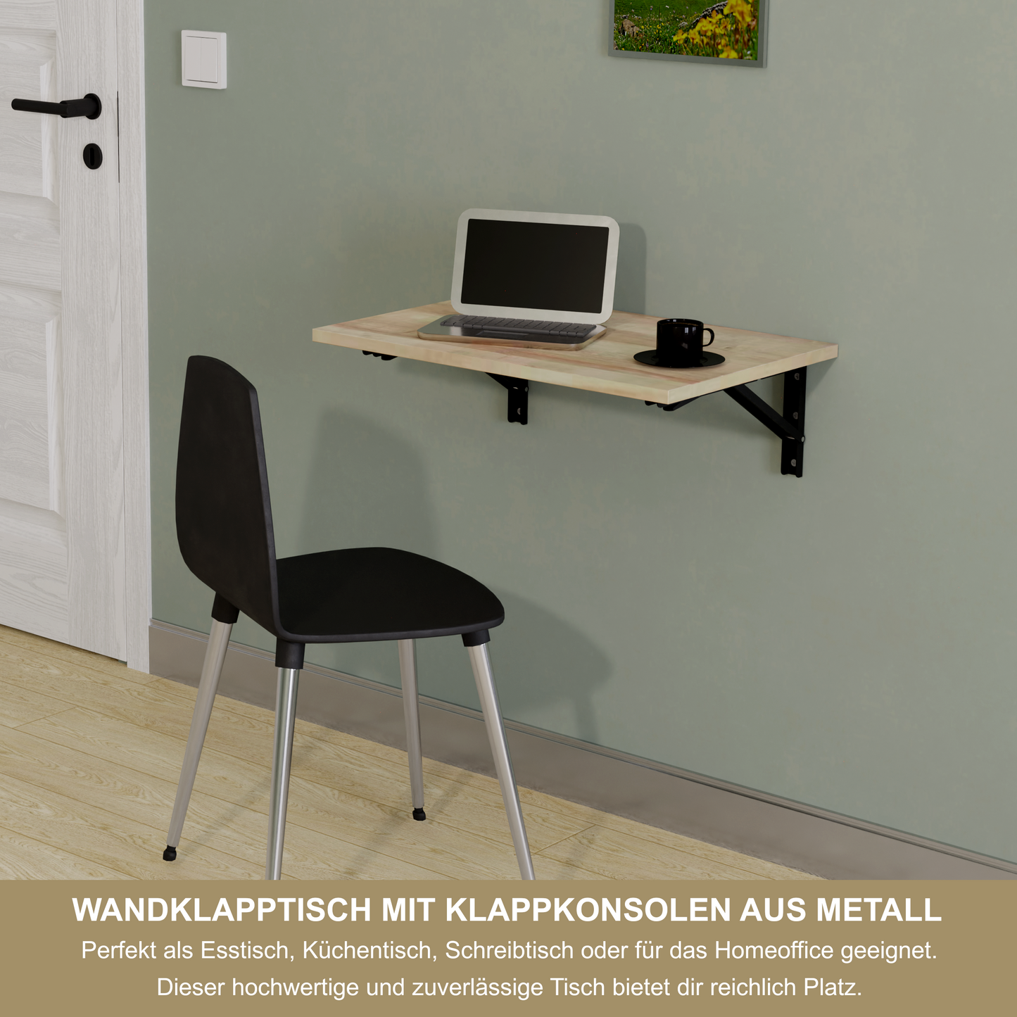 Wandklapptisch 60x40 cm Eiche – Klapptisch, Schreibtisch, Küchentisch, Esstisch, Wandmontage, platzsparend