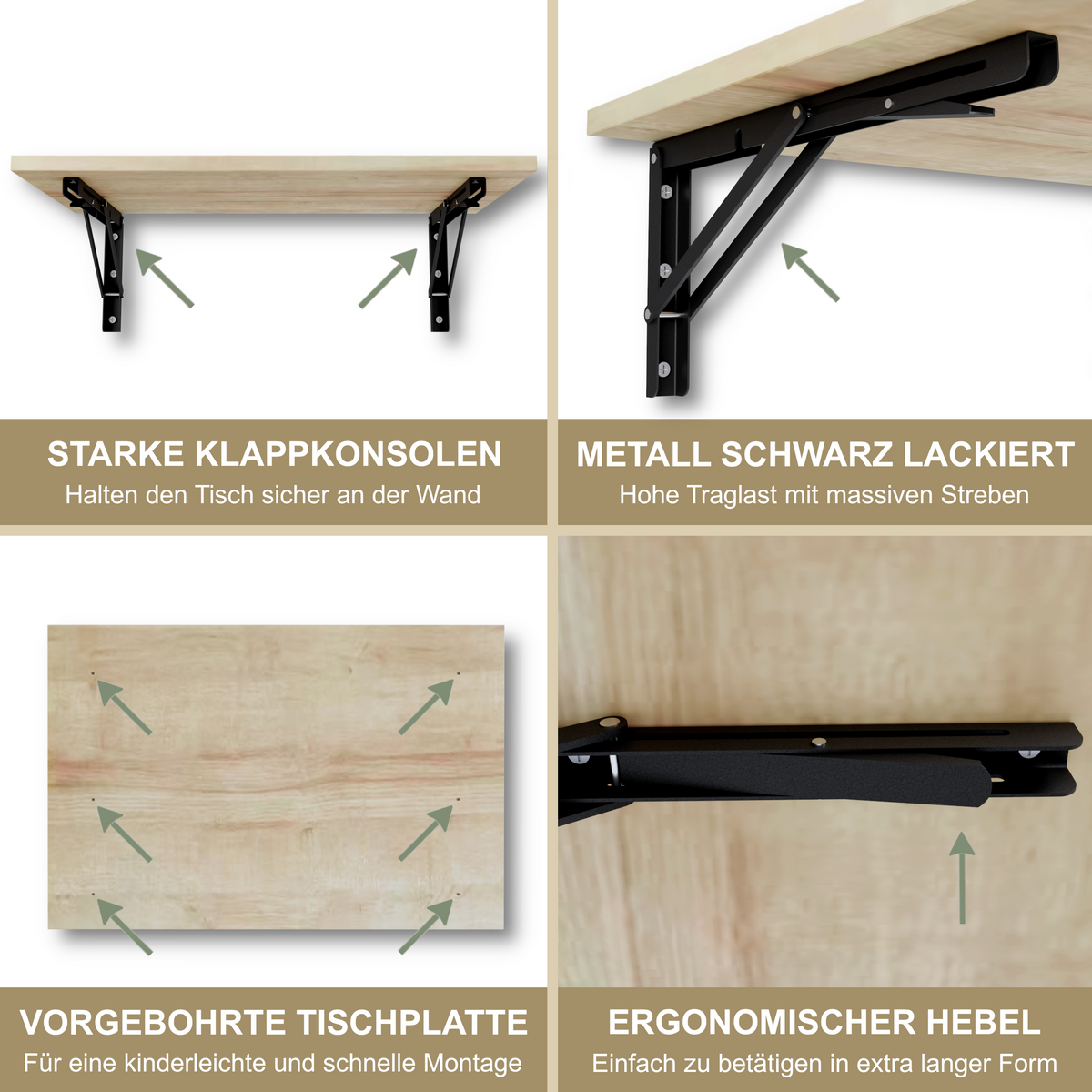 Wandklapptisch 60x40 cm Eiche – Klapptisch, Schreibtisch, Küchentisch, – KDR Shop
