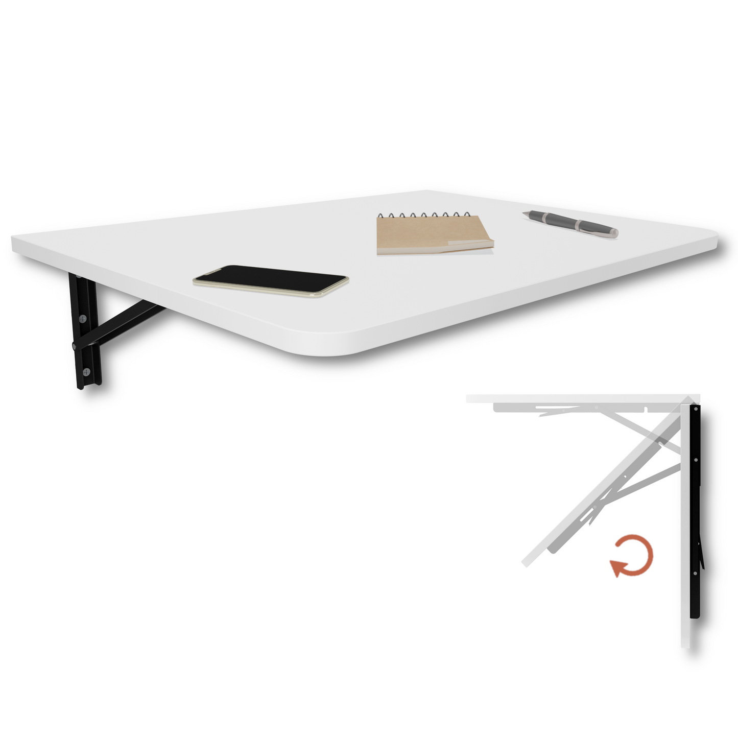 Wandklapptisch 70x50 cm Weiß – Klapptisch, Schreibtisch, Küchentisch, Esstisch, Wandmontage, platzsparend