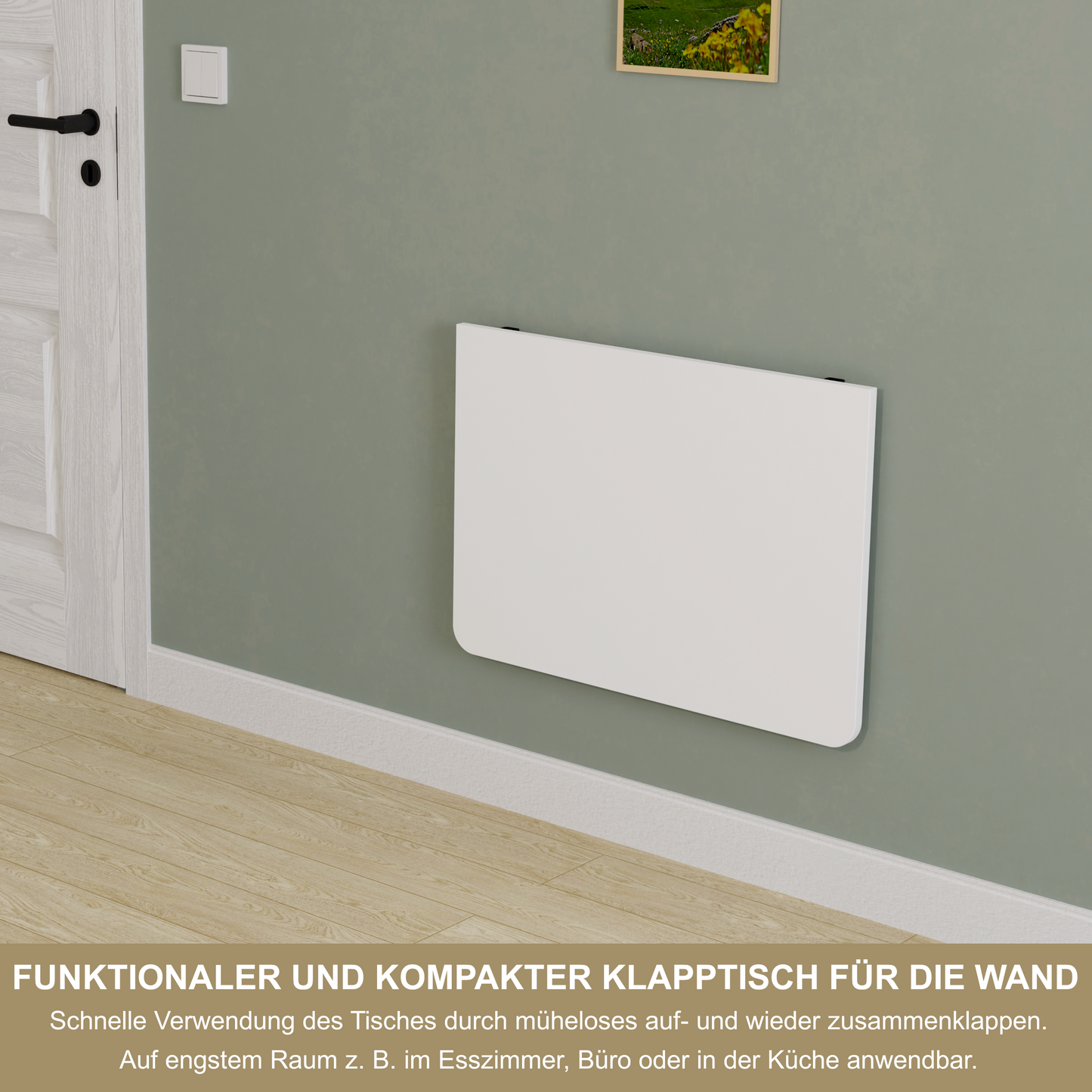 Wandklapptisch 70x50 cm Weiß – Klapptisch, Schreibtisch, Küchentisch, Esstisch, Wandmontage, platzsparend