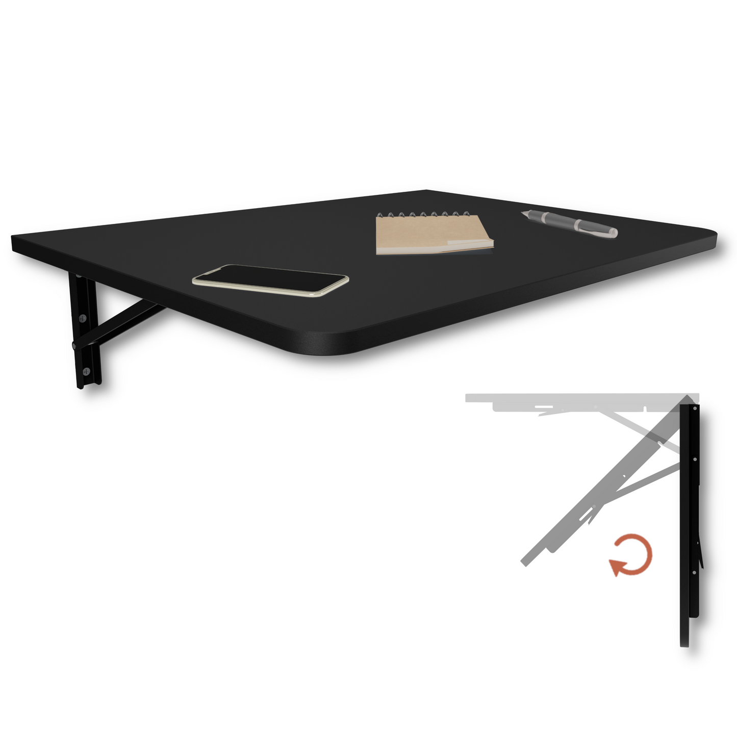 Wandklapptisch 70x50 cm Schwarz – Klapptisch, Schreibtisch, Küchentisch, Esstisch, Wandmontage, platzsparend
