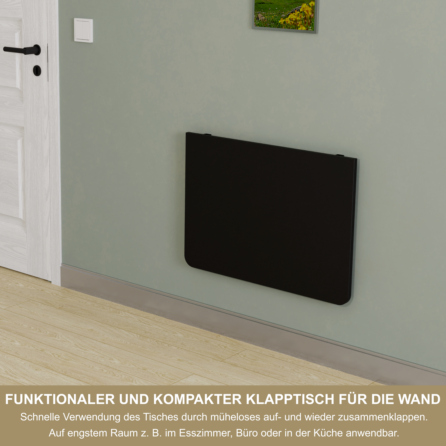 Wandklapptisch 70x50 cm Schwarz – Klapptisch, Schreibtisch, Küchentisch, Esstisch, Wandmontage, platzsparend