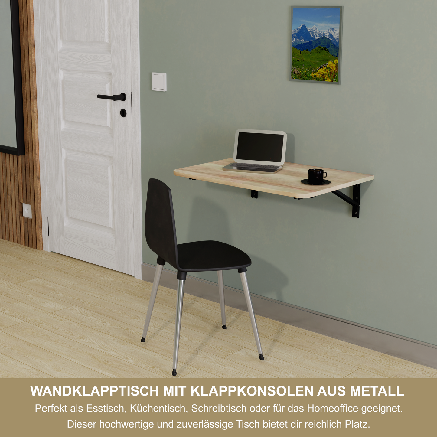 Wandklapptisch 70x50 cm Eiche – Klapptisch, Schreibtisch, Küchentisch, Esstisch, Wandmontage, platzsparend