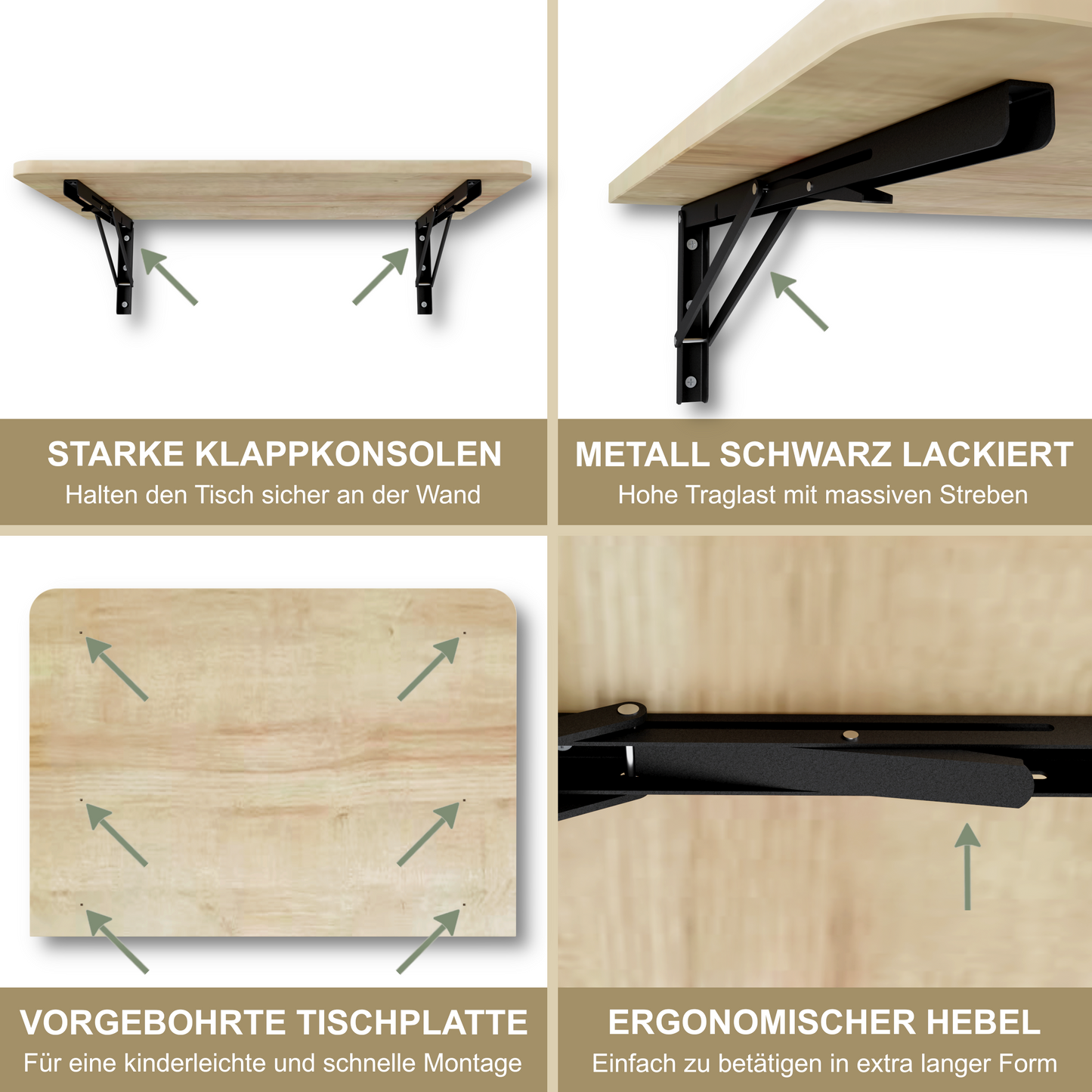Wandklapptisch 70x50 cm Eiche – Klapptisch, Schreibtisch, Küchentisch, Esstisch, Wandmontage, platzsparend