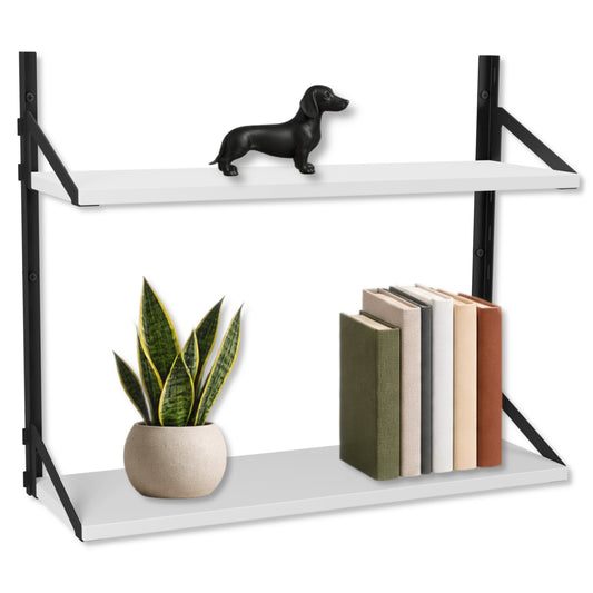 Wandregal 60 x 20 cm in Weiß – Modernes Wandschienenregal mit 2 Regalböden, bis 50 kg belastbar, höhenverstellbar und modular erweiterbar – Ideal für Wohnzimmer, Küche, Büro und Flur