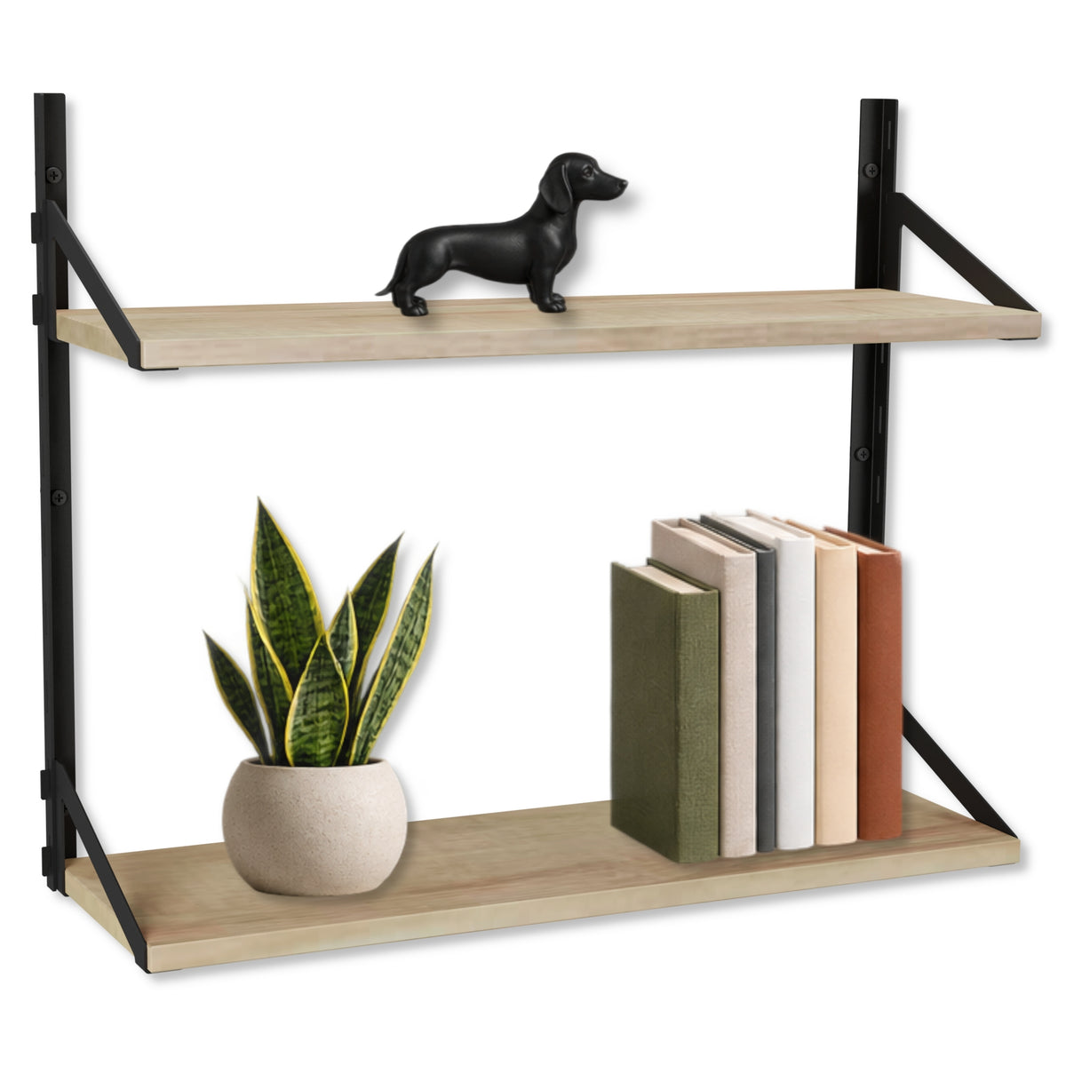 Wandregal 60 x 20 cm in Eiche – Modernes Wandschienenregal mit 2 Regalböden, bis 50 kg belastbar, höhenverstellbar und modular erweiterbar – Ideal für Wohnzimmer, Küche, Büro und Flur