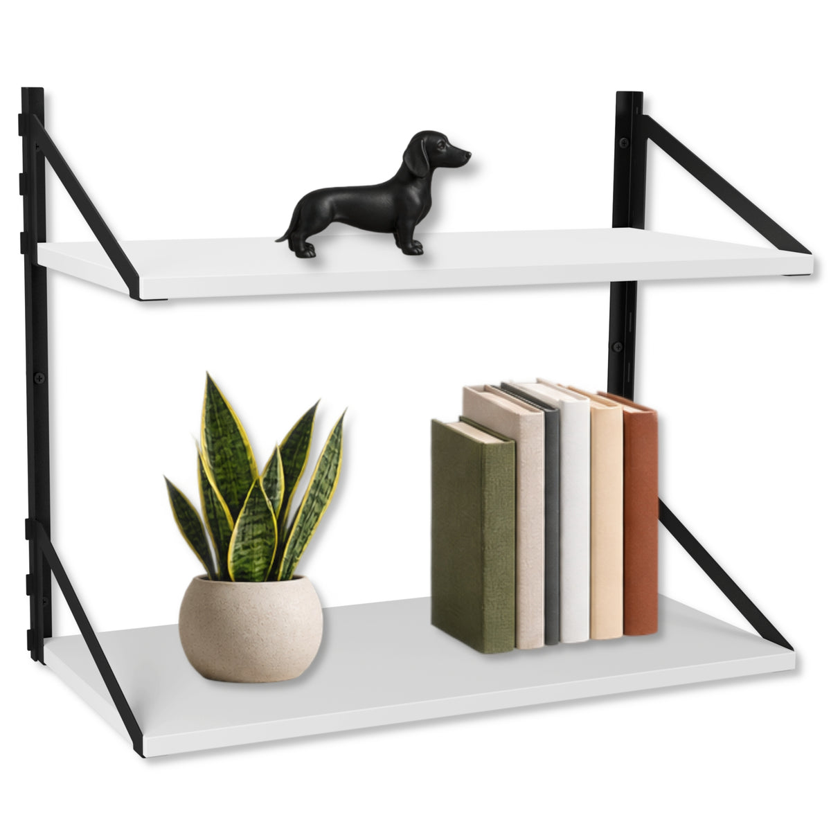Wandregal 60 x 30 cm in Weiß – Modernes Wandschienenregal mit 2 Regalböden, bis 50 kg belastbar, höhenverstellbar und modular erweiterbar – Ideal für Wohnzimmer, Küche, Büro und Flur