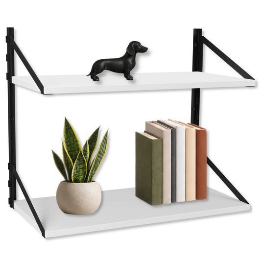 Wandregal 60 x 30 cm in Weiß – Modernes Wandschienenregal mit 2 Regalböden, bis 50 kg belastbar, höhenverstellbar und modular erweiterbar – Ideal für Wohnzimmer, Küche, Büro und Flur