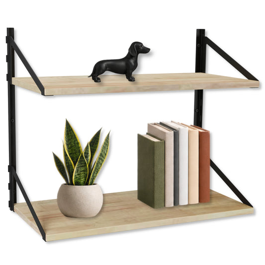 Wandregal 60 x 30 cm in Eiche – Modernes Wandschienenregal mit 2 Regalböden, bis 50 kg belastbar, höhenverstellbar und modular erweiterbar – Ideal für Wohnzimmer, Küche, Büro und Flur