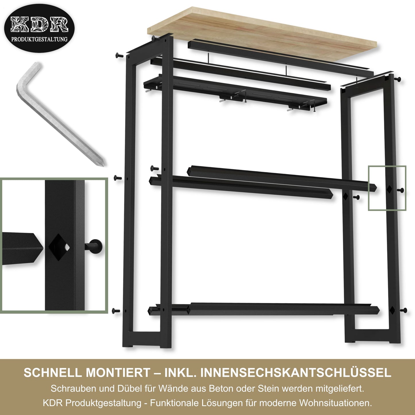 Getränkekistenregal mit Ablage in Eiche – Kistenregal für Getränkekisten, Wasserkisten & Bierkisten – bis 260 kg Traglast – 90 × 35 × 115 cm