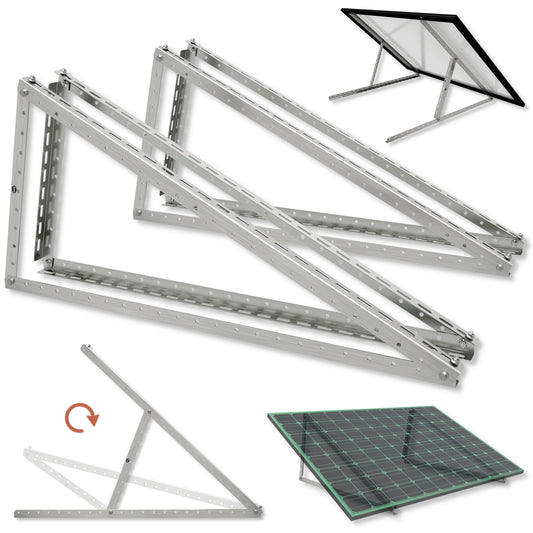 2er-Set Halterung Solarmodul Edelstahl K320 geschliffen außen – 2,5 mm stark – verstellbar 0-45° – PV Halter Balkon Wand Flachdach – für Solarmodule bis 2 m²