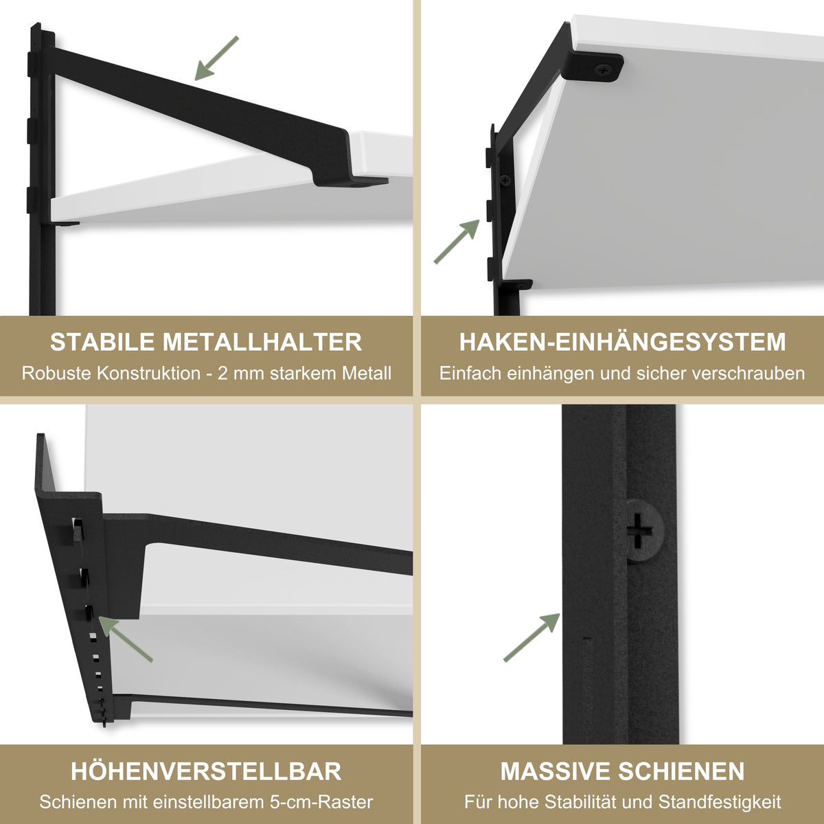 Wandregal 60 x 30 cm in Weiß – Modernes Wandschienenregal mit 2 Regalböden, bis 50 kg belastbar, höhenverstellbar und modular erweiterbar – Ideal für Wohnzimmer, Küche, Büro und Flur