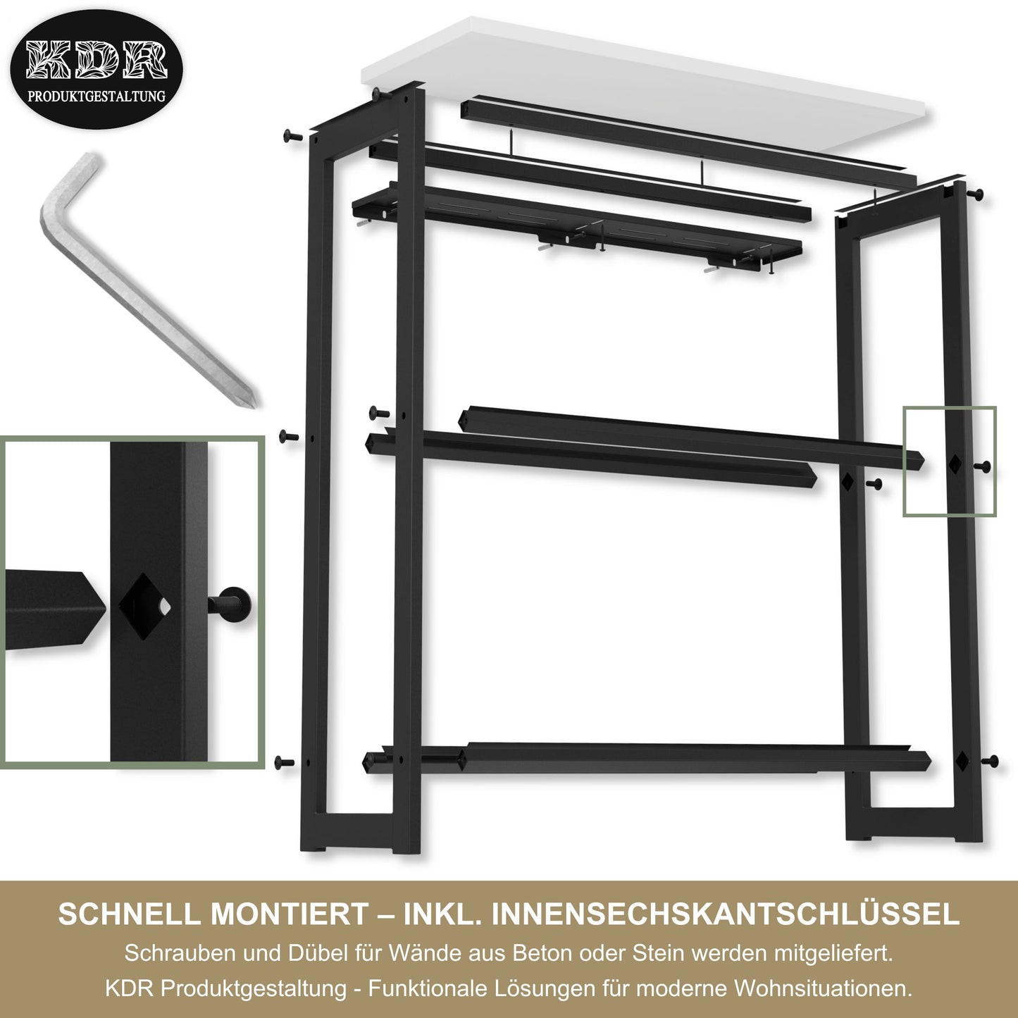 Getränkekistenregal mit Ablage in Weiß – Kistenregal für Getränkekisten, Wasserkisten & Bierkisten – bis 260 kg Traglast – 90 × 35 × 115 cm
