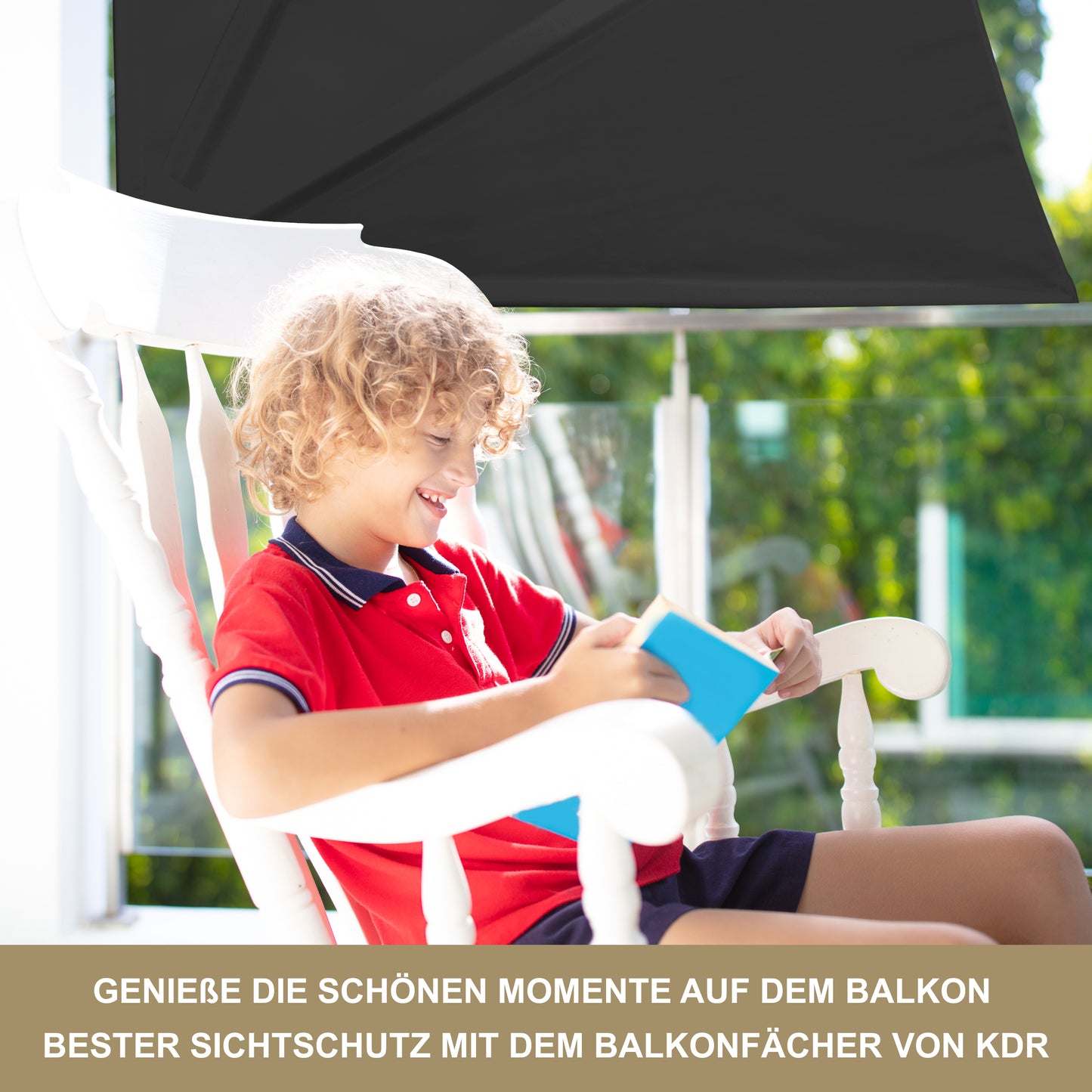Balkonfächer 120x120 cm Anthrazit – Wind- & Sichtschutz für Balkon & Terrasse – Markise mit UV-beständigem Polyester – Schutzhülle & Montagezubehör