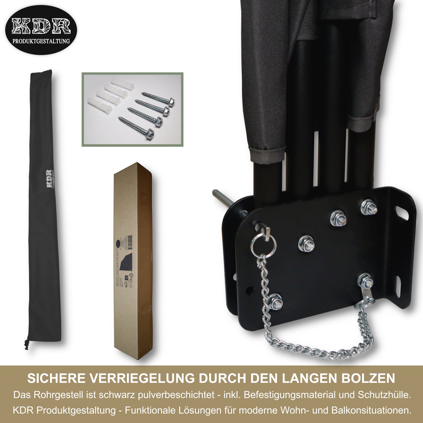 Balkonfächer 120x120 cm Anthrazit – Wind- & Sichtschutz für Balkon & Terrasse – Markise mit UV-beständigem Polyester – Schutzhülle & Montagezubehör