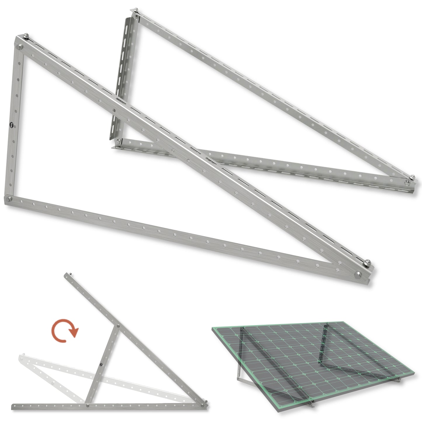 Halterung Solarmodul Edelstahl K320 geschliffen außen – 2,5 mm stark – verstellbar 0-45° – PV Halter Balkon Wand Flachdach – für Solarmodule bis 2 m²