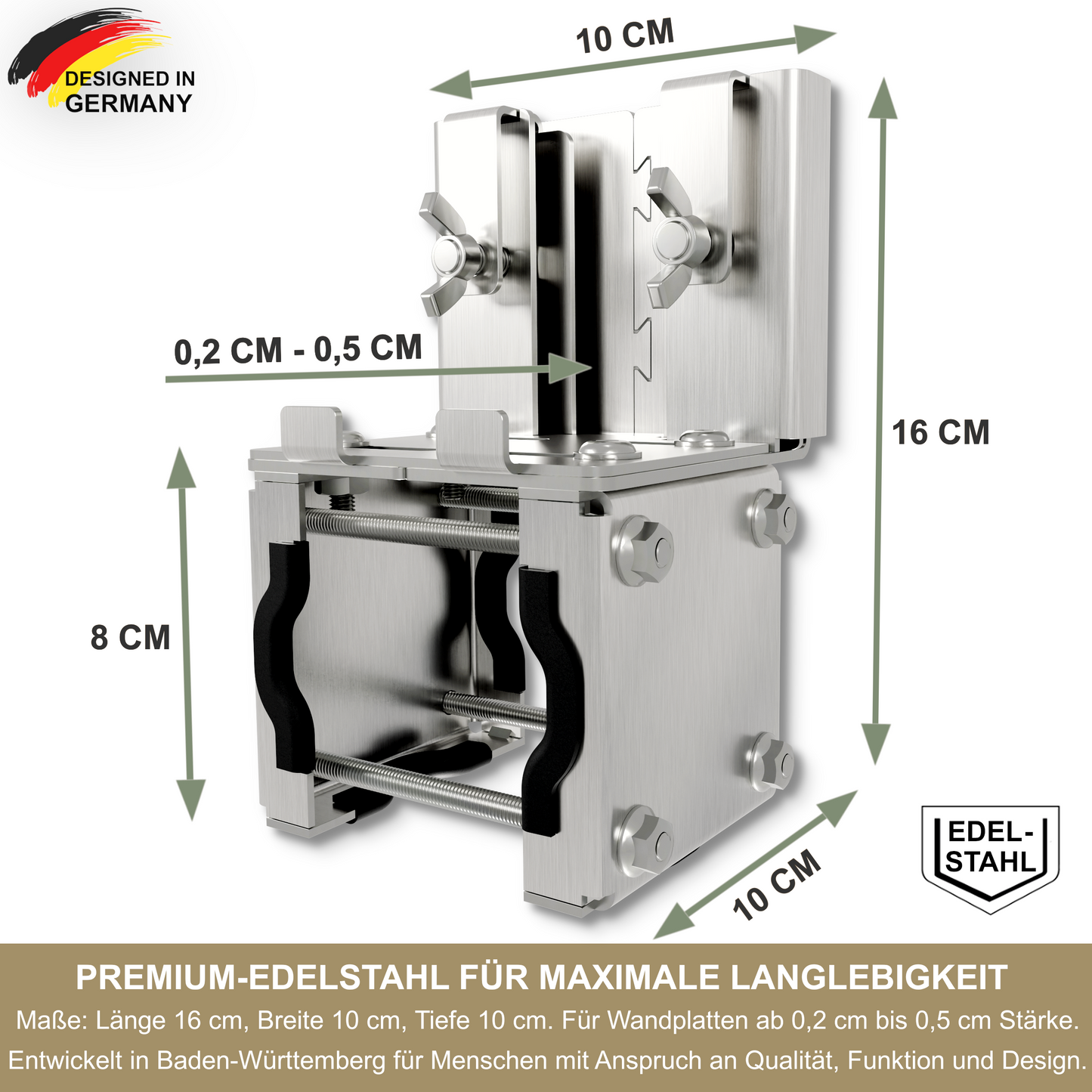 Soporte de acero inoxidable para sombrillas de balcón, para barandillas redondas y cuadradas – hasta 160×160 cm, soporte para toldos de balcón, fijación segura a la barandilla