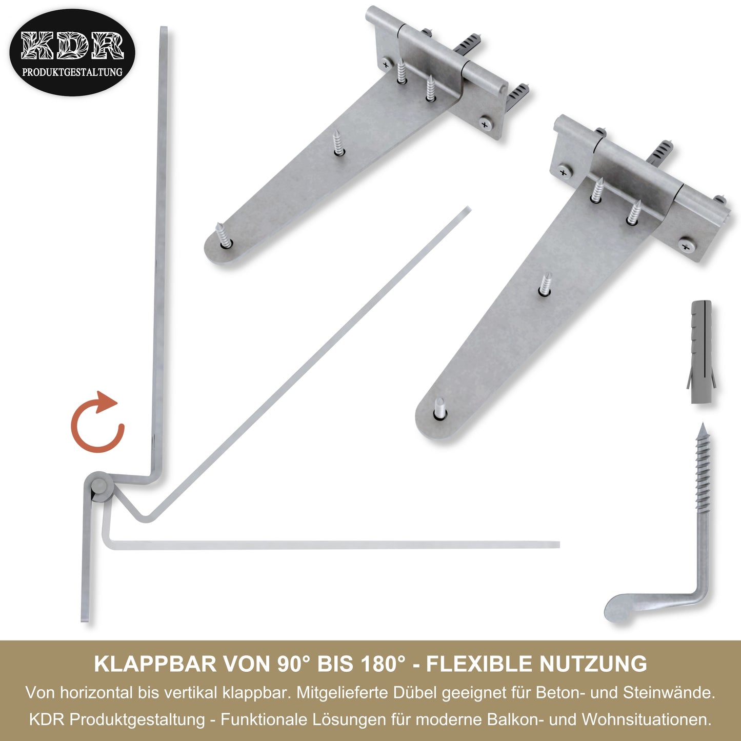 T-Scharnier Set für klappbaren Wandtisch – 2× verzinktes Bandscharnier für Wandmontage – Klapptisch Scharnier 90°-180° – inkl. Montagematerial