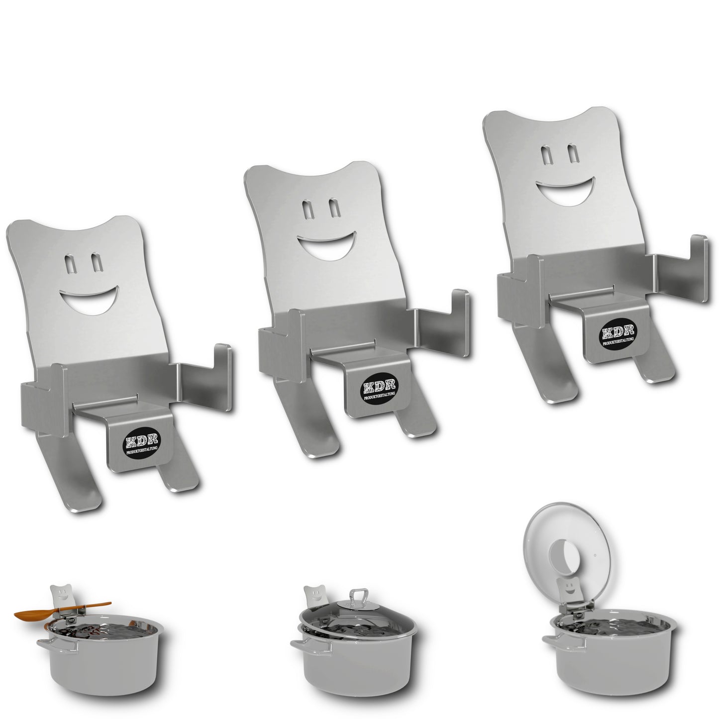 Stainless steel lid holders for pots and pans, set of 2 – space-saving pot lid holders – boil-over protection and rest for cooking spoons 