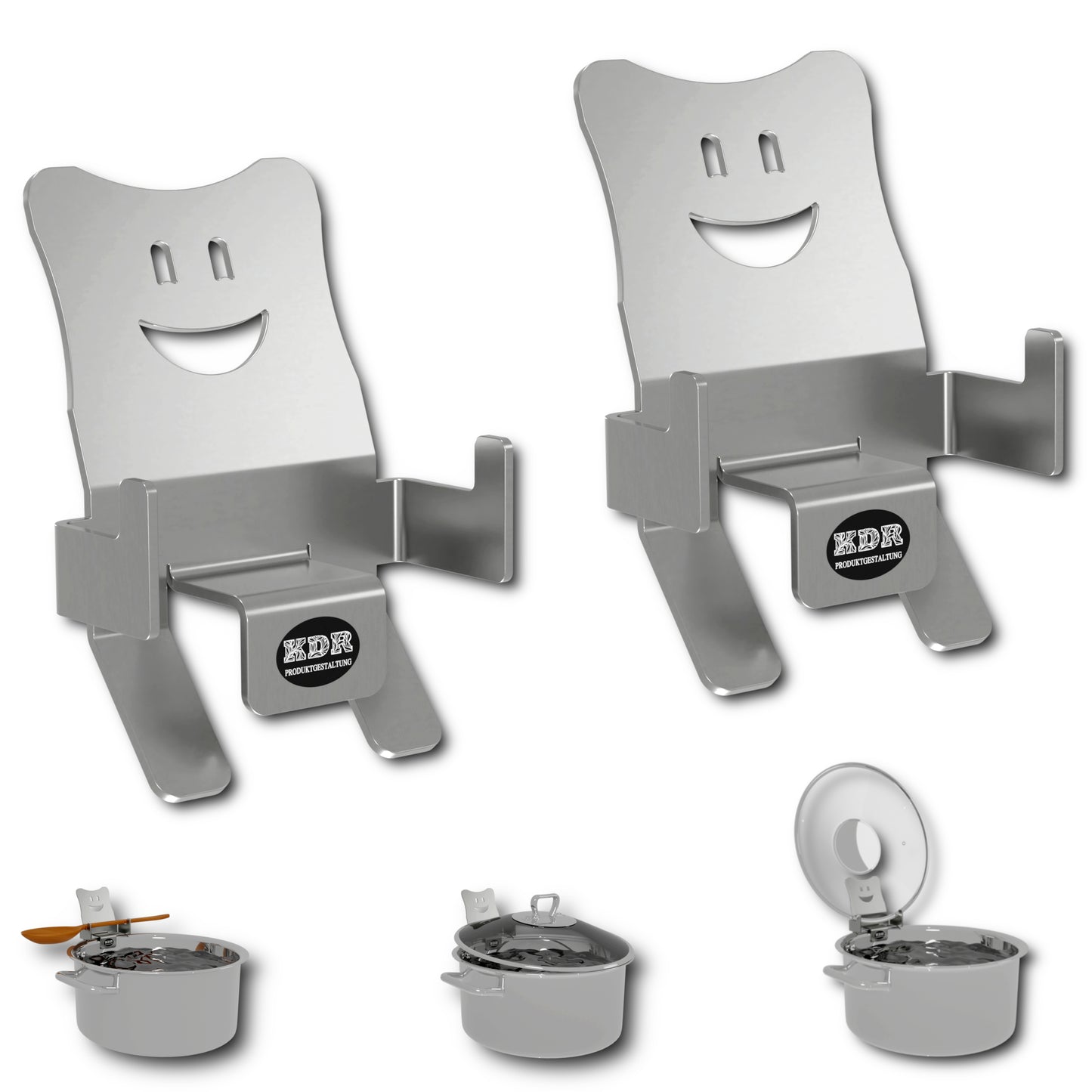 Stainless steel lid holders for pots and pans, set of 2 – space-saving pot lid holders – boil-over protection and rest for cooking spoons 