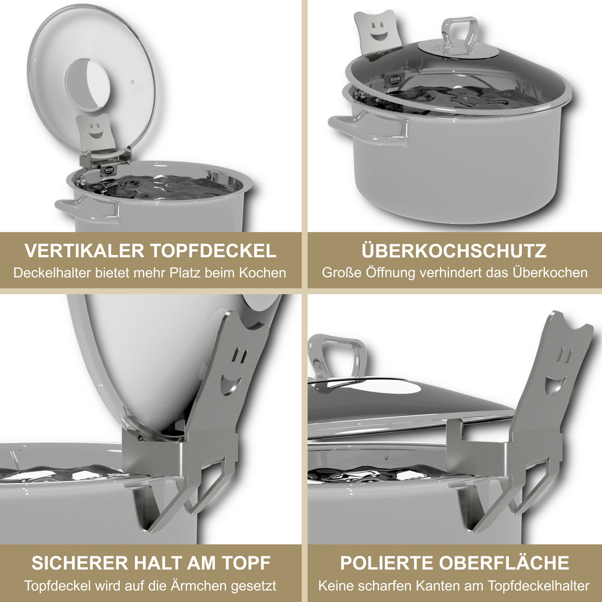 Deckelhalter Edelstahl für Topf & Pfanne 2er Set – Topfdeckelhalter pl – KDR Shop